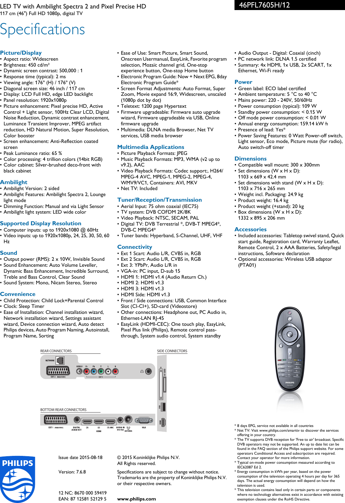 Page 3 of 3 - Philips 46PFL7605H/12 LED TV With Ambilight Spectra 2 And Pixel Precise HD User Manual Informacinis Lapelis 46pfl7605h 12 Pss