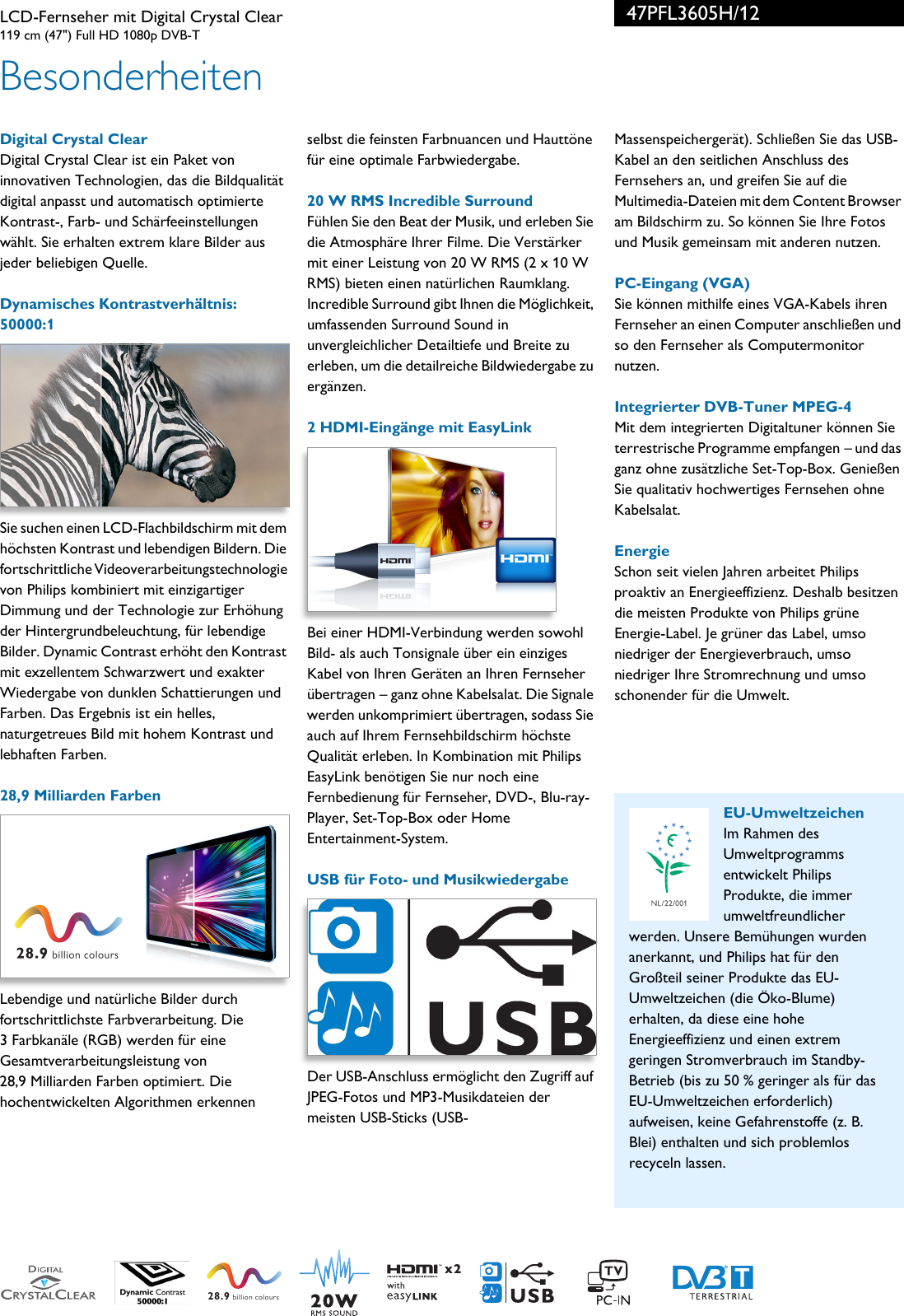 Page 2 of 3 - Philips 47PFL3605H/12 Leaflet 47PFL3605H_12 Released Austria (German)  User Manual Datenblatt 47pfl3605h 12 Pss Deuat