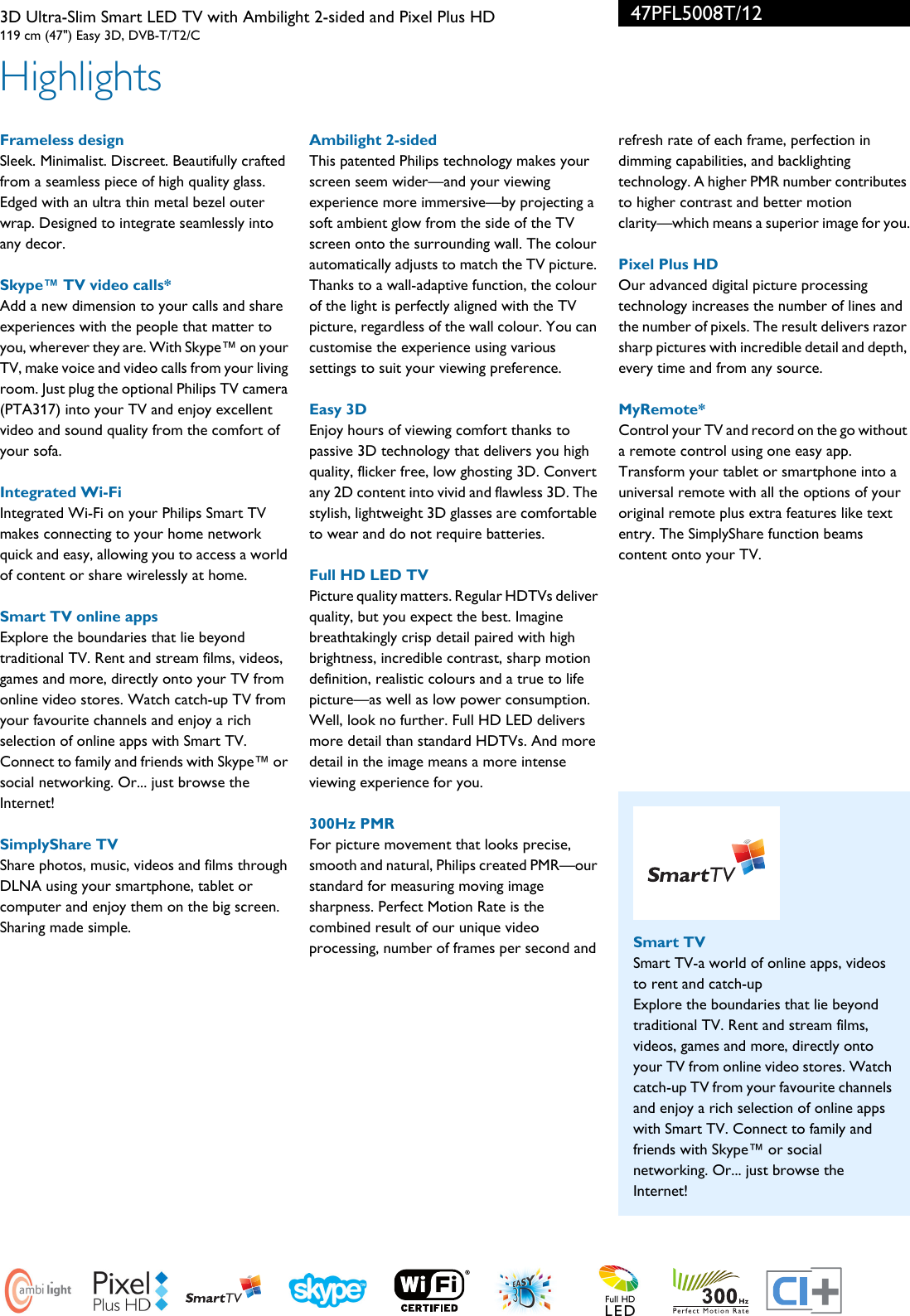 Page 2 of 3 - Philips 47PFL5008T/12 Leaflet 47PFL5008T_12 Released United Kingdom (English)  User Manual 47pfl5008t 12 Pss Enggb