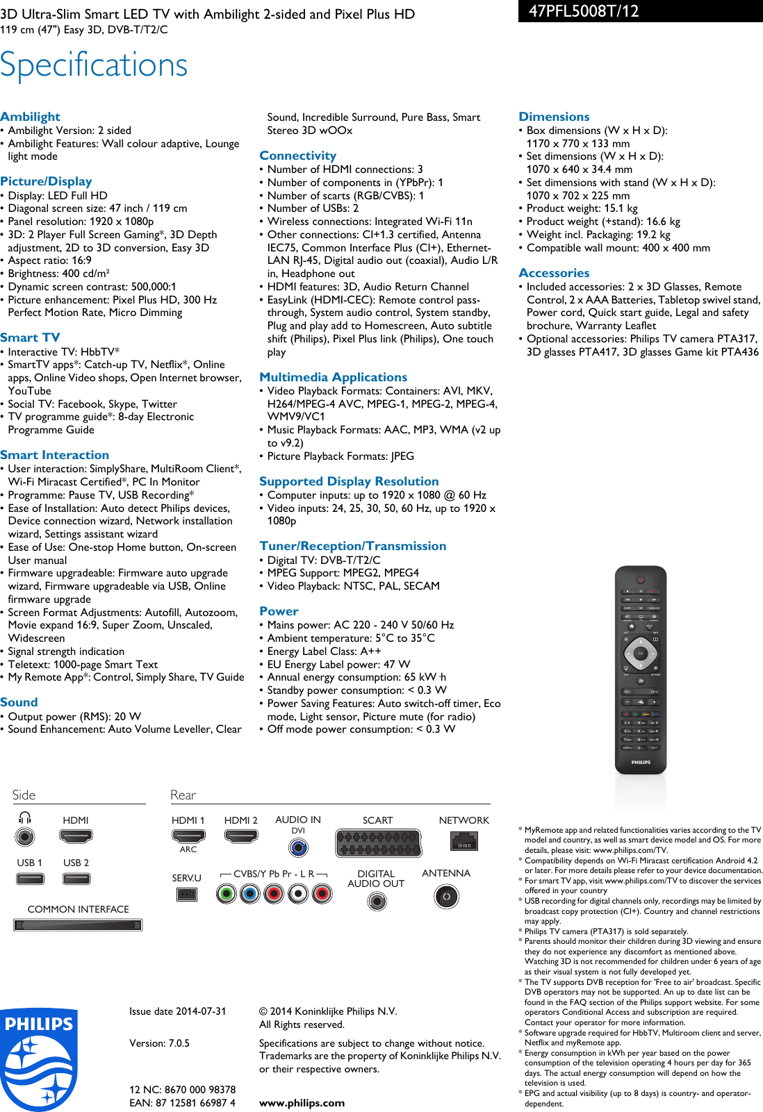 Page 3 of 3 - Philips 47PFL5008T/12 Leaflet 47PFL5008T_12 Released United Kingdom (English)  User Manual 47pfl5008t 12 Pss Enggb