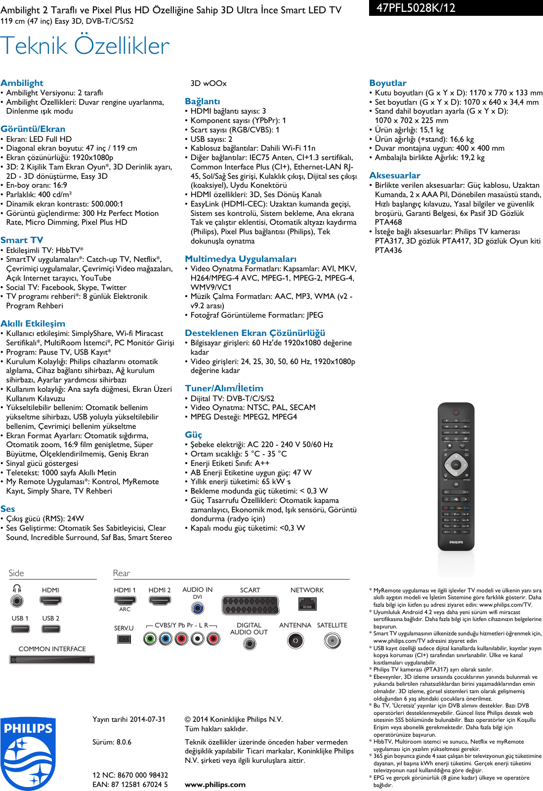 Page 3 of 3 - Philips 47PFL5028K/12 Ambilight 2 Taraflı Ve Pixel Plus HD Özelliğine Sahip 3D Ultra İnce Smart LED TV User Manual Broşür 47pfl5028k 12 Pss Turtr