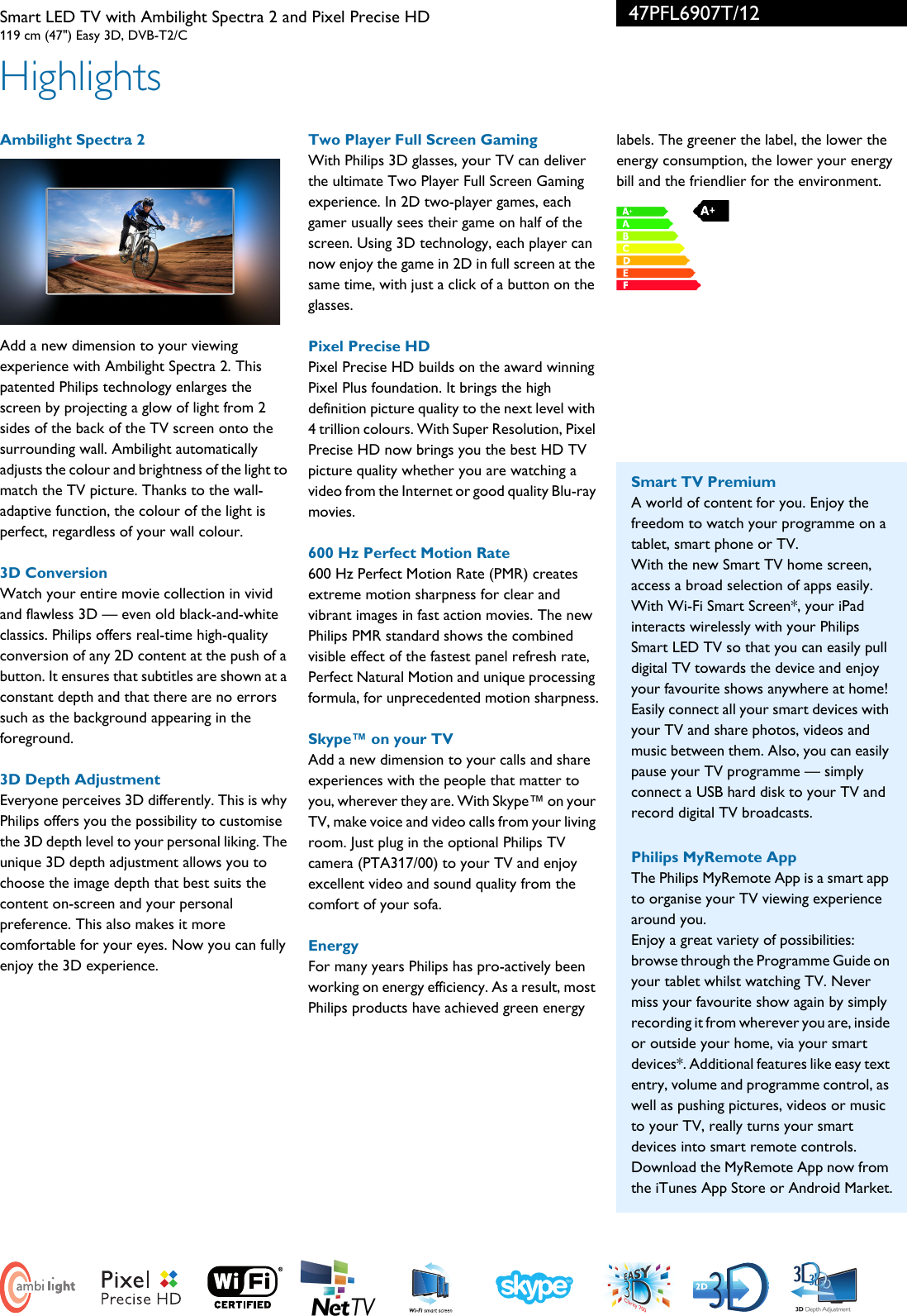 Page 2 of 3 - Philips 47PFL6907T/12 Leaflet 47PFL6907T_12 Released United Kingdom (English)  User Manual 47pfl6907t 12 Pss Enggb