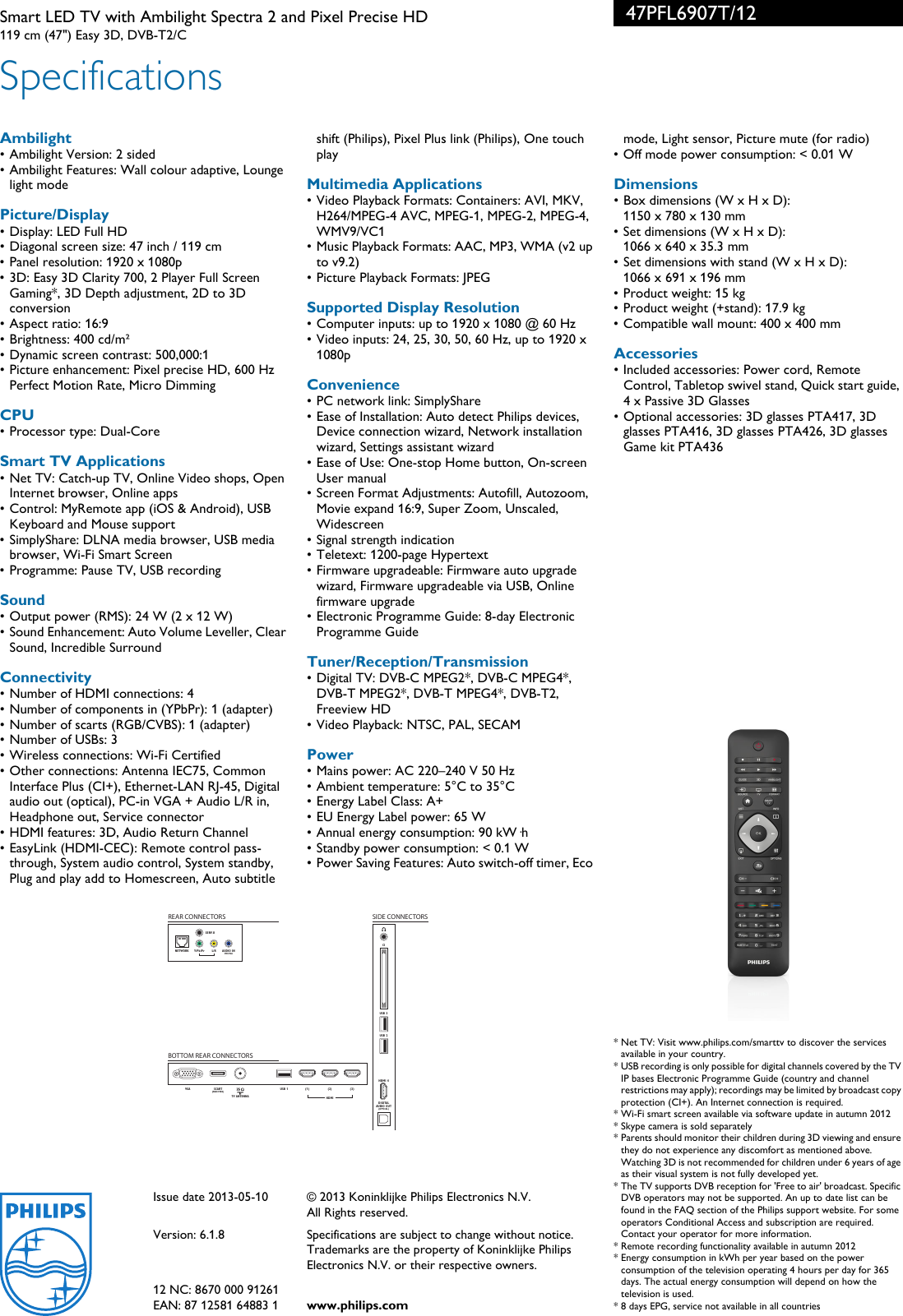 Page 3 of 3 - Philips 47PFL6907T/12 Leaflet 47PFL6907T_12 Released United Kingdom (English)  User Manual 47pfl6907t 12 Pss Enggb