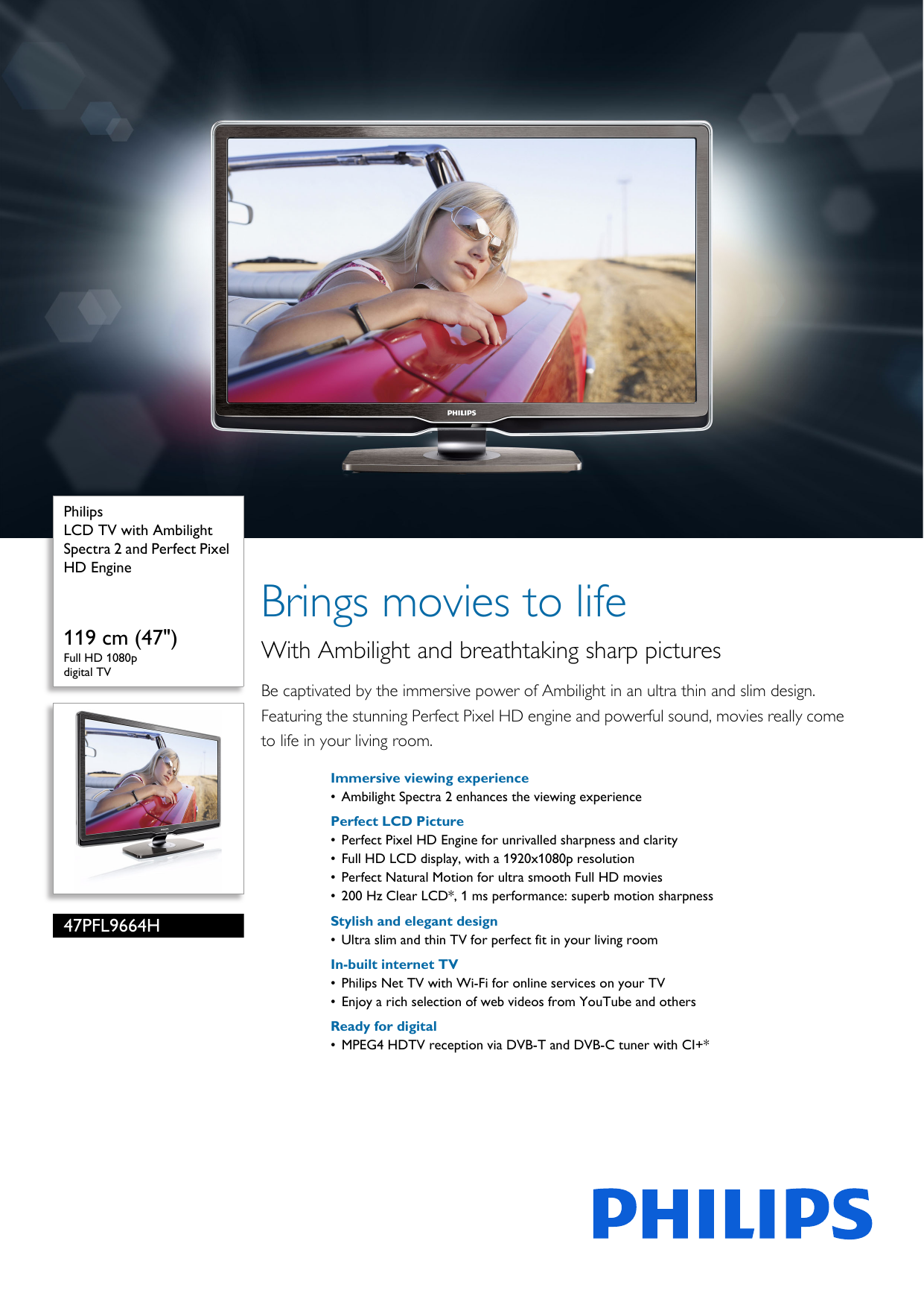 Page 1 of 3 - Philips 47PFL9664H/12 LCD TV With Ambilight Spectra 2 And Perfect Pixel HD Engine User Manual  47pfl9664h 12 Pss