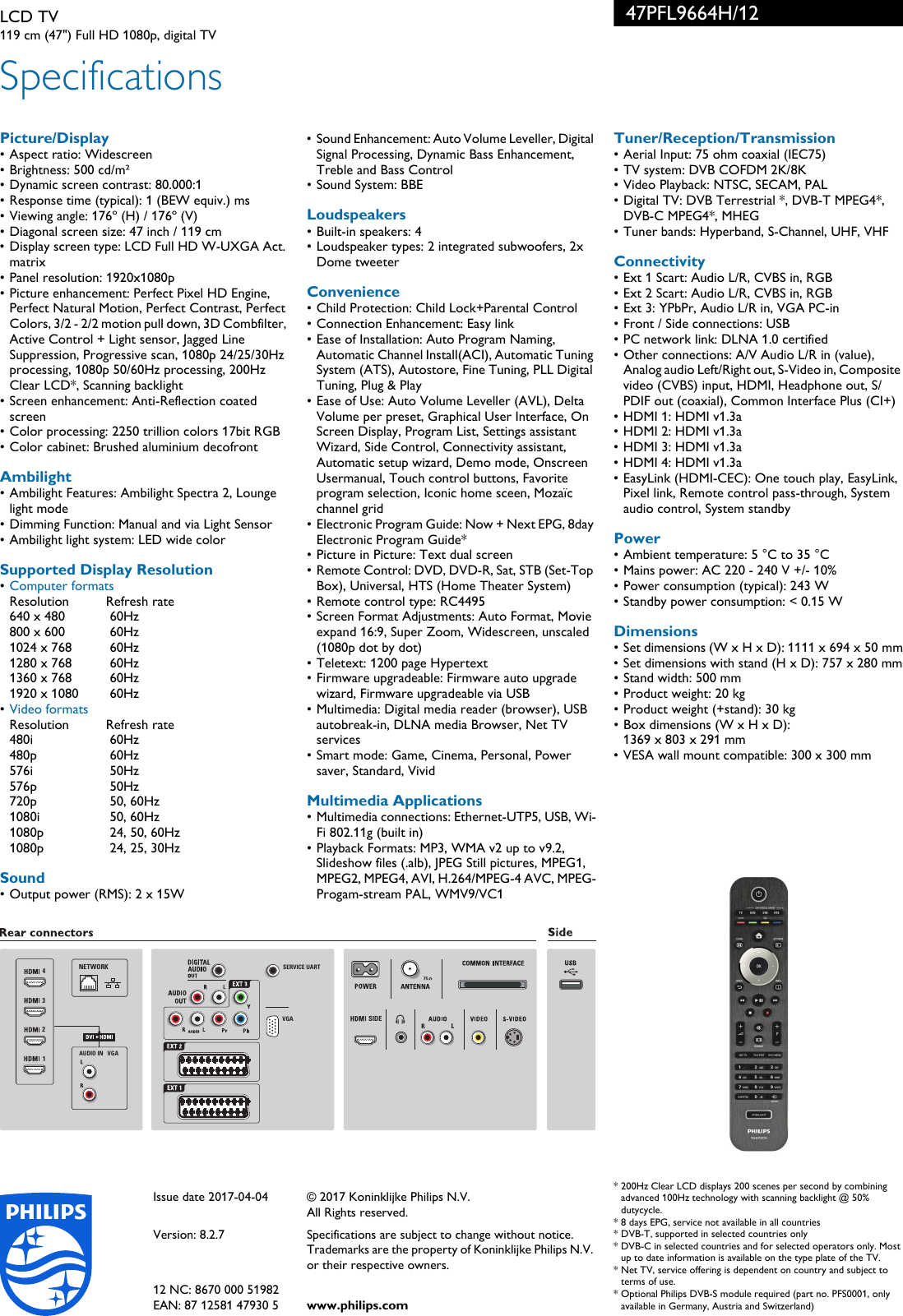 Page 3 of 3 - Philips 47PFL9664H/12 LCD TV With Ambilight Spectra 2 And Perfect Pixel HD Engine User Manual  47pfl9664h 12 Pss