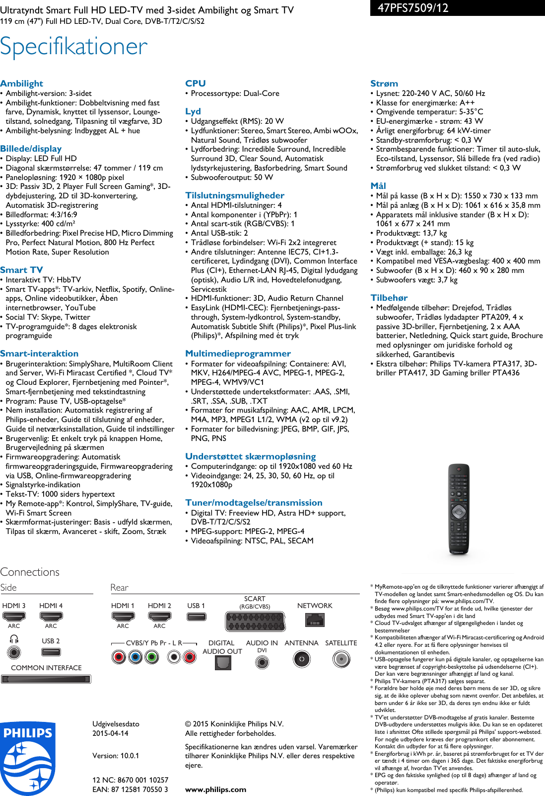 Page 3 of 3 - Philips 47PFS7509/12 Ultratyndt Smart Full HD LED-TV Med 3-sidet Ambilight Og TV User Manual  47pfs7509 12 Pss Dandk