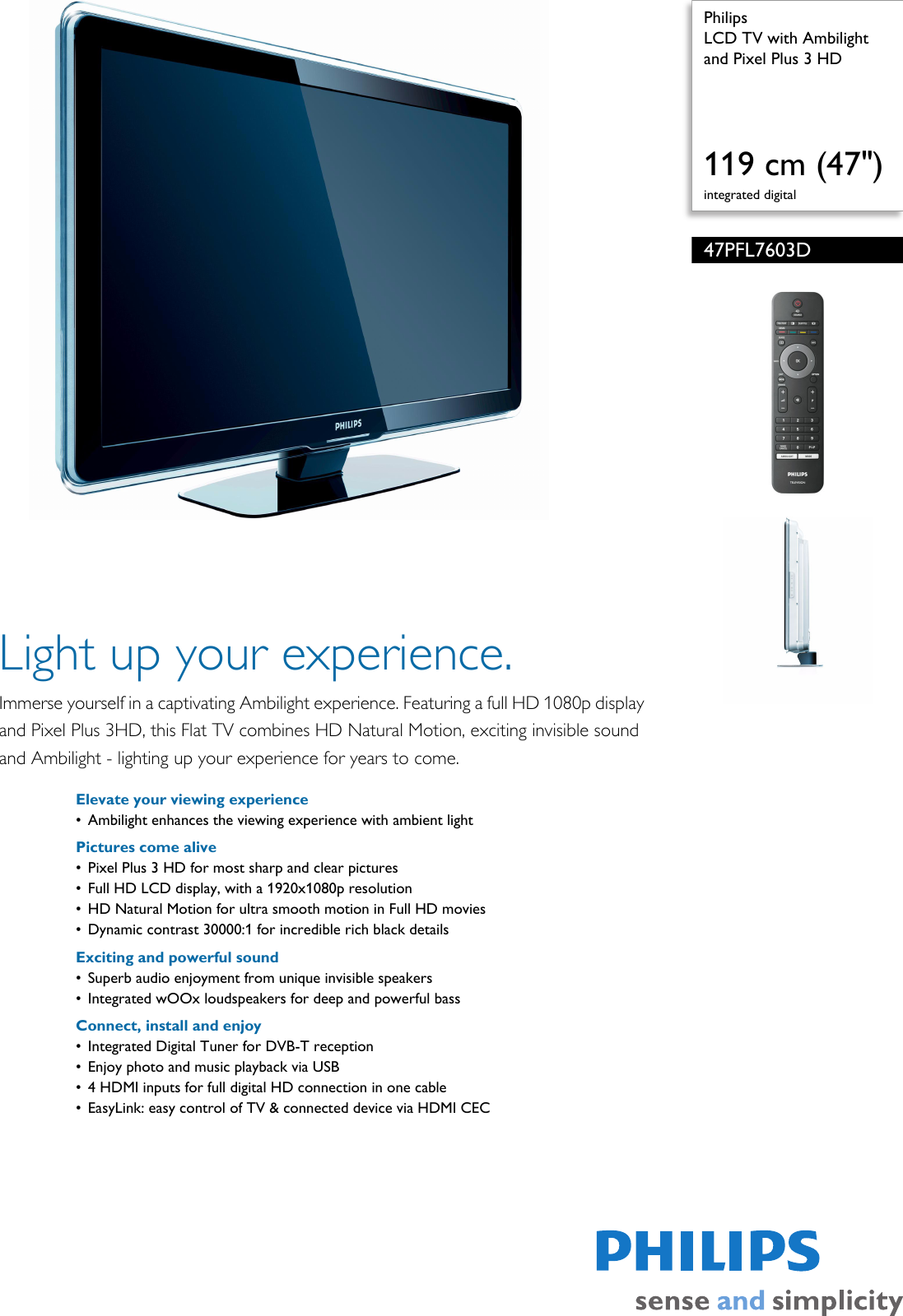 Page 1 of 3 - Philips 47PFL7603D/10 LCD TV With Ambilight And Pixel Plus 3 HD ... 47pfl7603d 10 Pss Aenbe