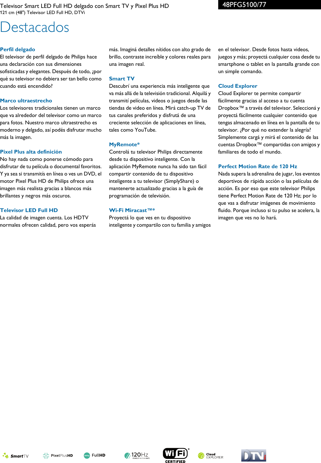 Page 2 of 3 - Philips 48PFG5100/77 Leaflet 48PFG5100_77 Released Argentina (Spanish)  User Manual Folleto 48pfg5100 77 Pss Aspar