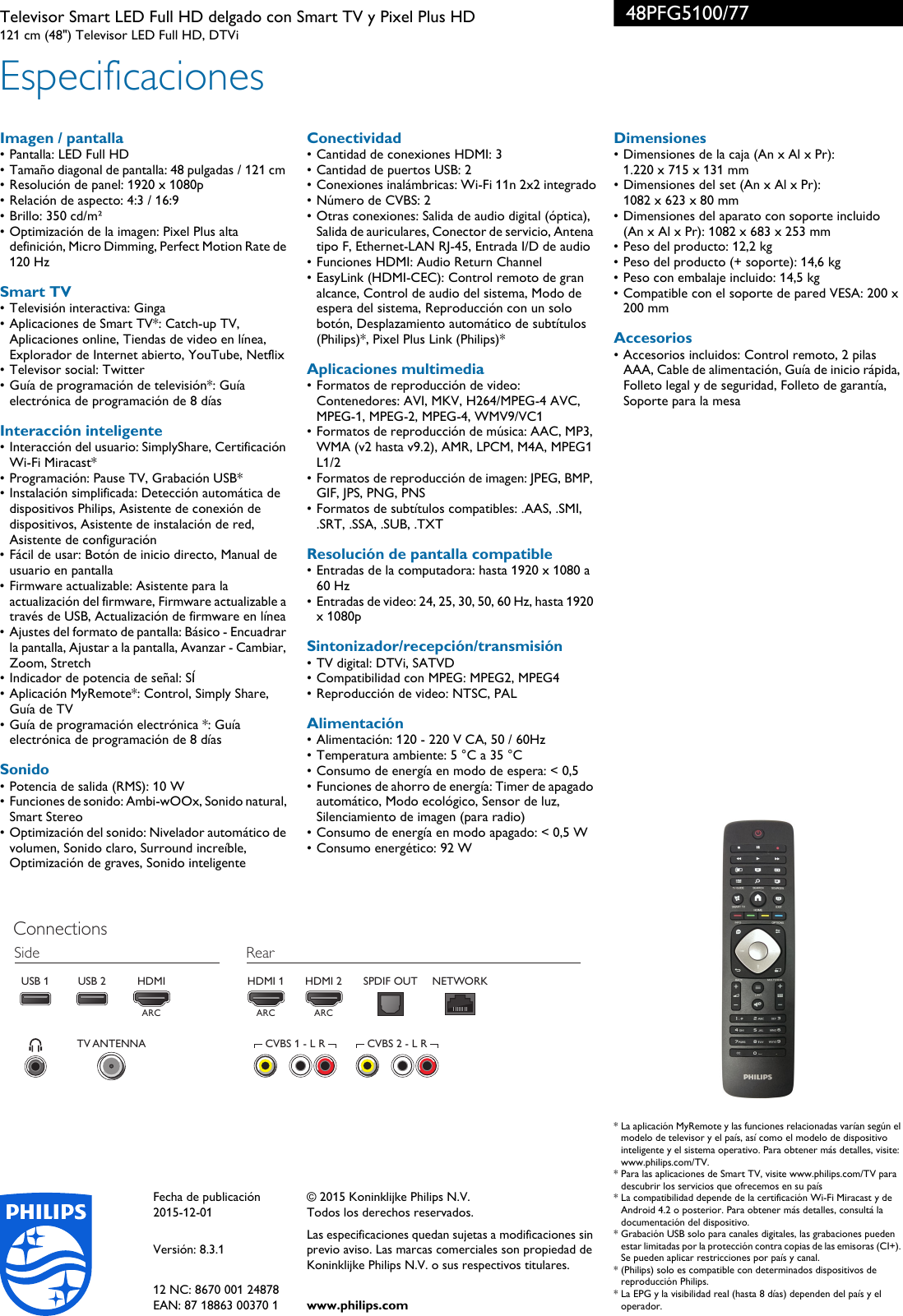 Page 3 of 3 - Philips 48PFG5100/77 Leaflet 48PFG5100_77 Released Argentina (Spanish)  User Manual Folleto 48pfg5100 77 Pss Aspar