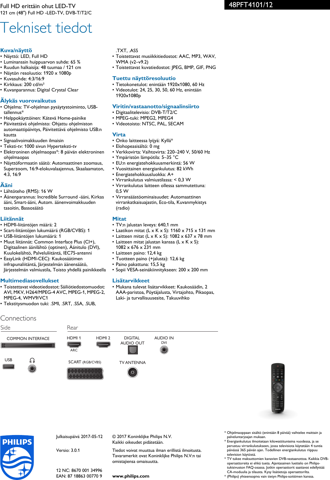 Page 3 of 3 - Philips 48PFT4101/12 Erittäin Ohut Full HD LED-TV Ja Digital Crystal Clear -tekniikka User Manual Esite 48pft4101 12 Pss Finfi