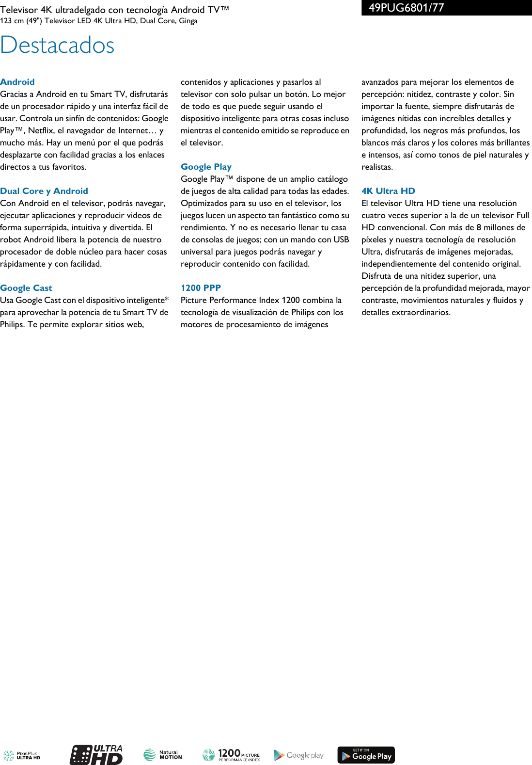Page 2 of 3 - Philips 49PUG6801/77 Leaflet 49PUG6801_77 Released Argentina (Spanish)  User Manual Folleto 49pug6801 77 Pss Aspar