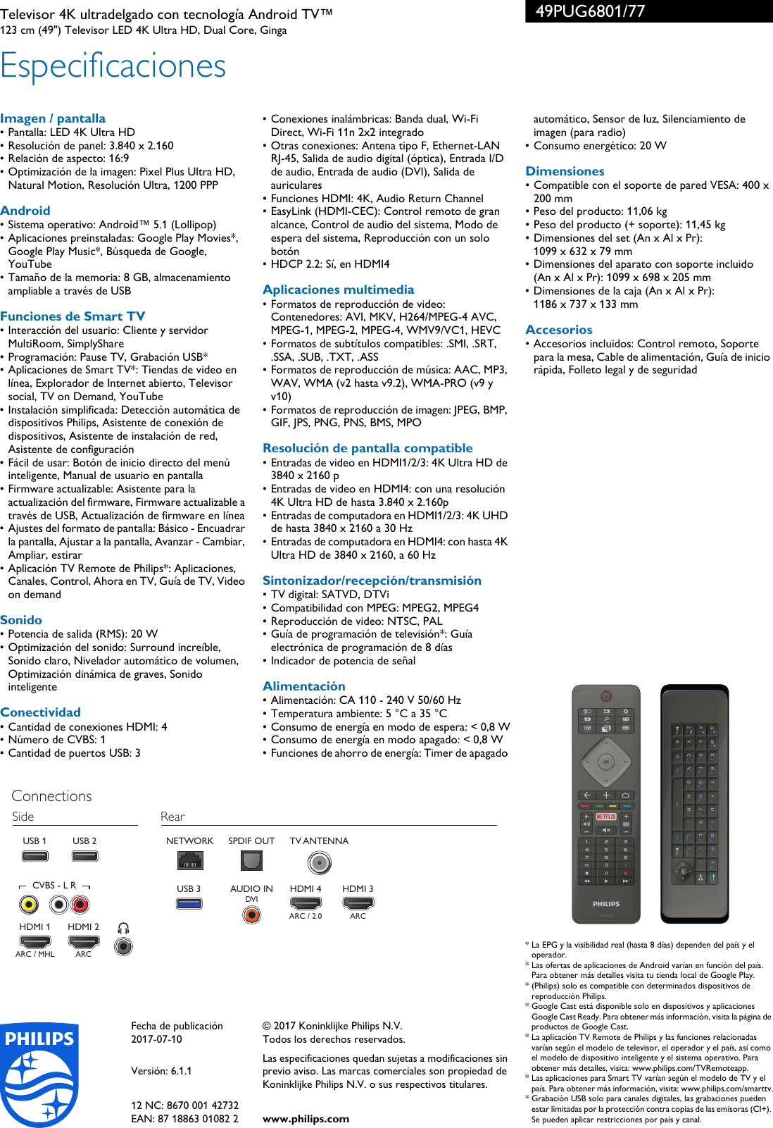 Page 3 of 3 - Philips 49PUG6801/77 Leaflet 49PUG6801_77 Released Argentina (Spanish)  User Manual Folleto 49pug6801 77 Pss Aspar
