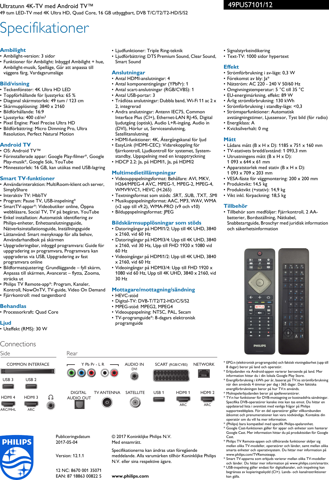 Page 3 of 3 - Philips 49PUS7101/12 Ultratunn TV Med 4K, Android TV™, Tresidig Ambilight Och Pixel Precise Ultra HD TVâ¢ ... 49pus7101 12 Pss Swese