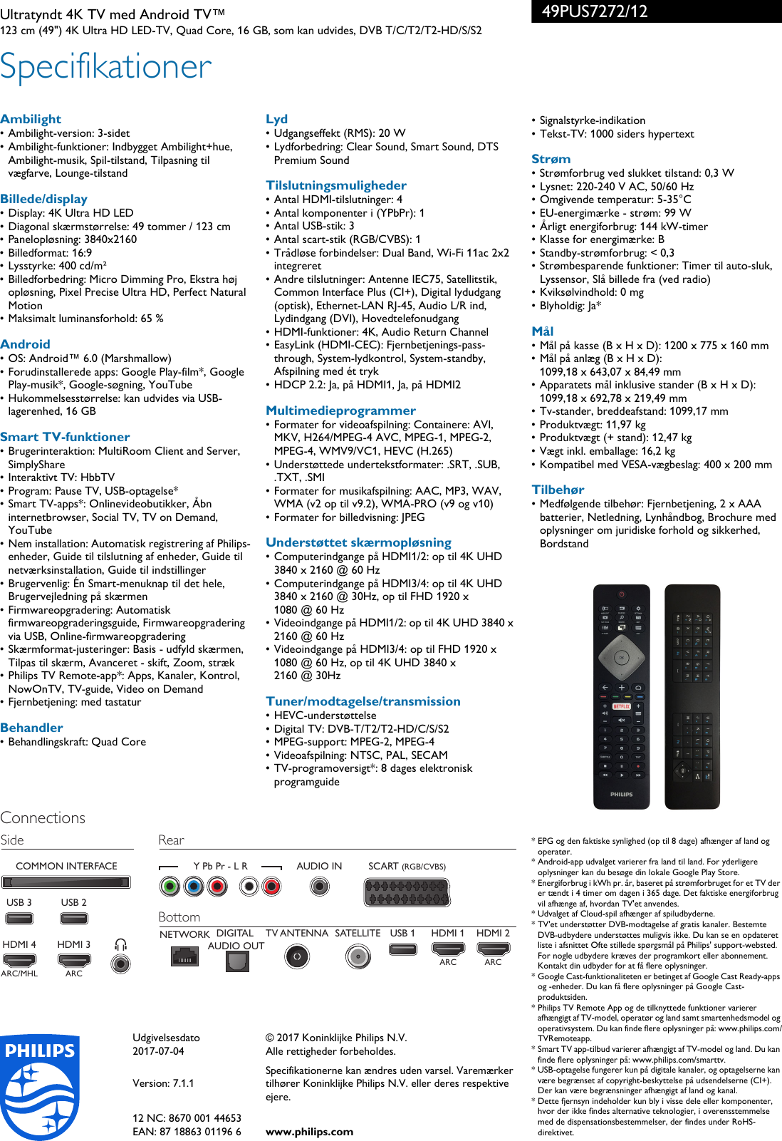 Set Di Strisce LED Retroilluminazione Per TV PHILIPS 49PUS7272/12, 49PUT6101/12, 49PUS6581/12
