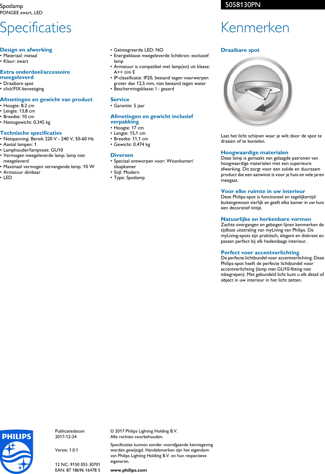 Page 2 of 2 - Philips 50581/30/PN 5058130PN Spotlamp User Manual Brochure Pss Nldnl