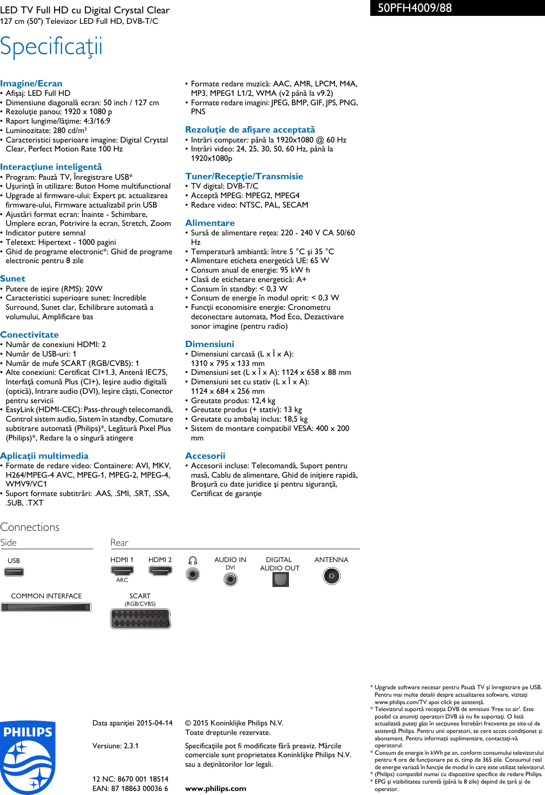 Page 3 of 3 - Philips 50PFH4009/88 LED TV Full HD Cu Digital Crystal Clear User Manual Pliant 50pfh4009 88 Pss Ronro