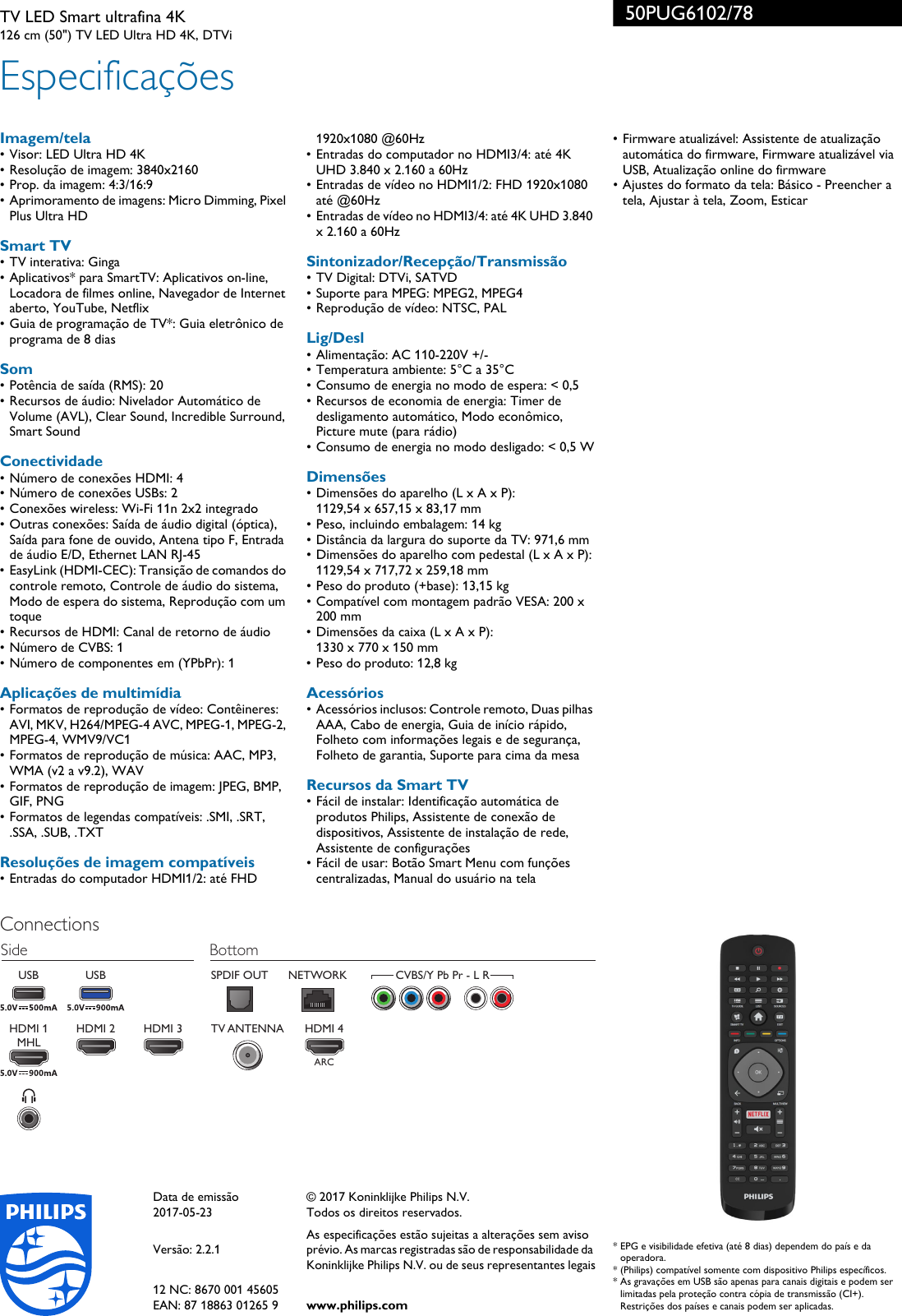 Page 3 of 3 - Philips 50PUG6102/78 TV LED Smart Ultrafina 4K Com Pixel Plus Ultra HD User Manual Folheto 50pug6102 78 Pss Brpbr