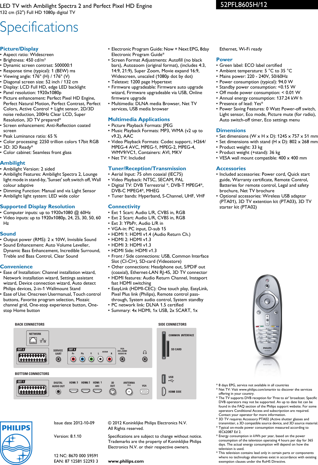 Page 3 of 3 - Philips 52PFL8605H/12 LED TV With Ambilight Spectra 2 And Perfect Pixel HD Engine Leaflet 52pfl8605h 12 Pss Aenca