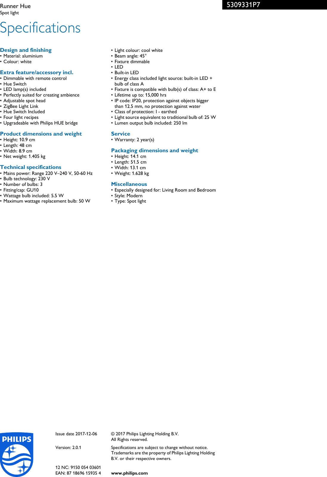 Page 3 of 3 - Philips 53093/31/P7 5309331P7 Runner Hue User Manual Leaflet Pss Engie