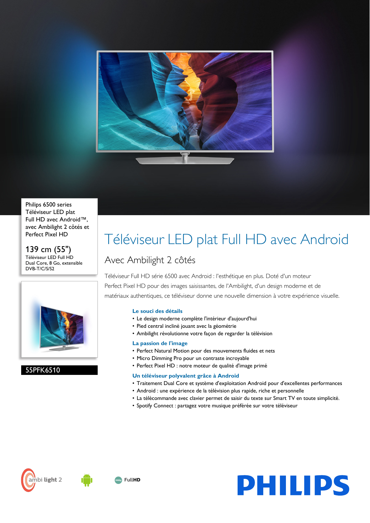 Page 1 of 3 - Philips 55PFK6510/12 Leaflet 55PFK6510_12 Released Switzerland (French)  User Manual Fiche Produit 55pfk6510 12 Pss Frach