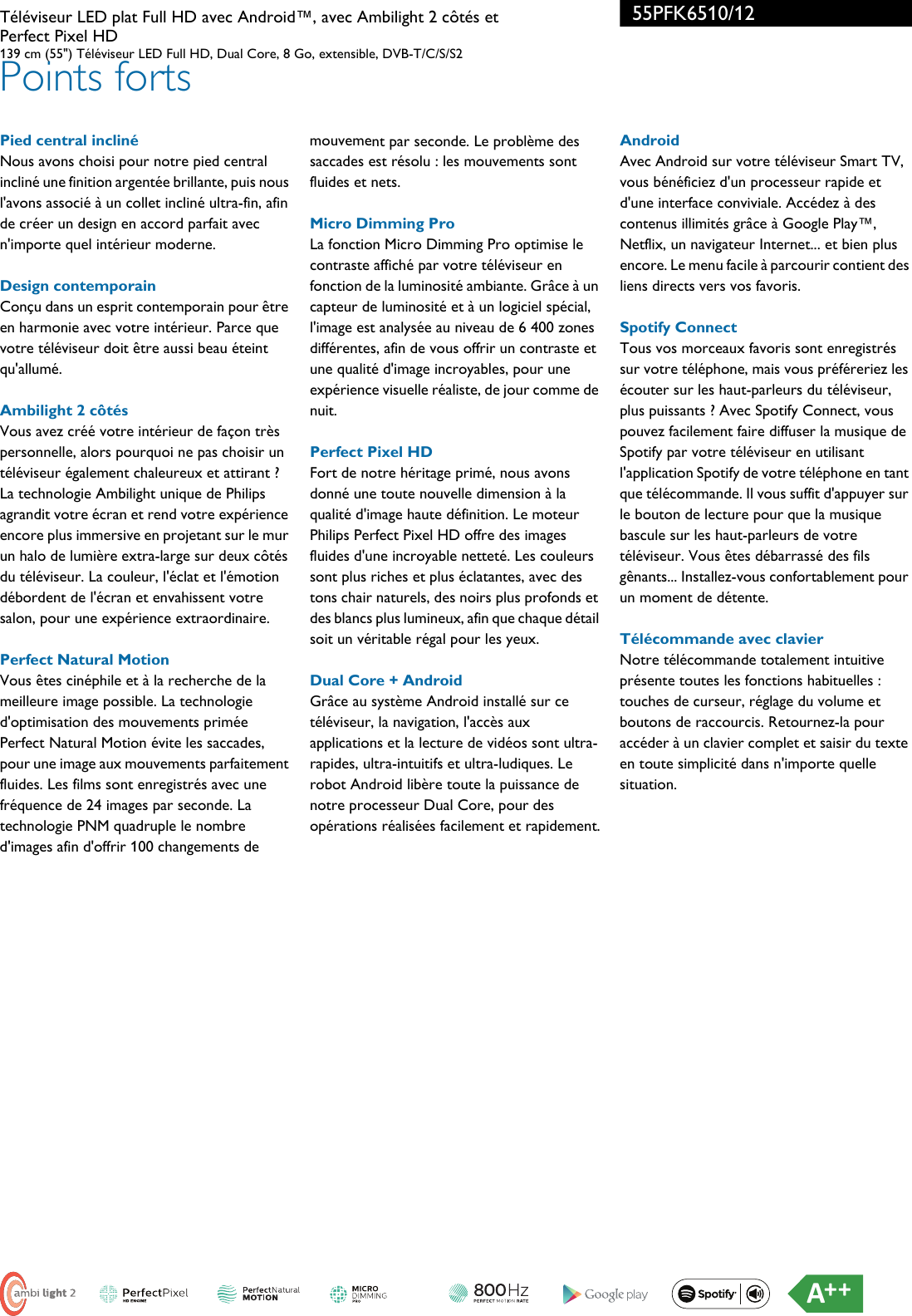 Page 2 of 3 - Philips 55PFK6510/12 Leaflet 55PFK6510_12 Released Switzerland (French)  User Manual Fiche Produit 55pfk6510 12 Pss Frach