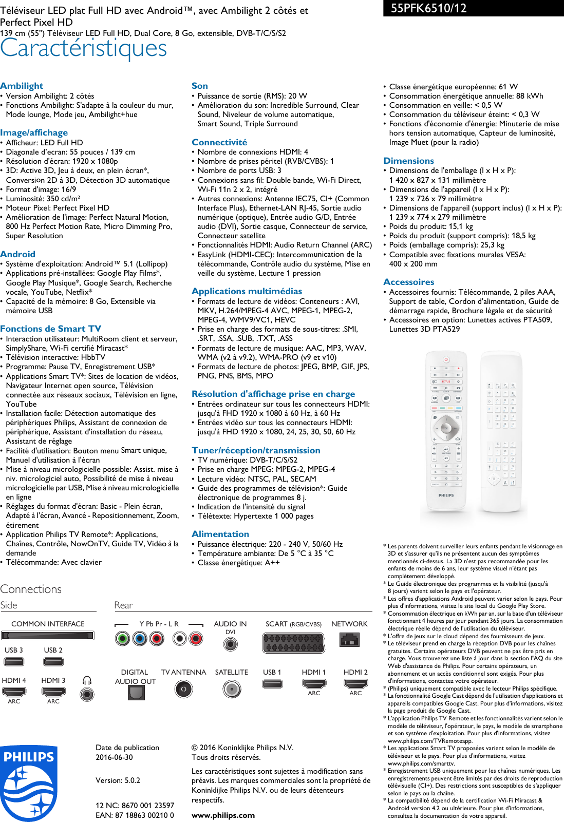 Page 3 of 3 - Philips 55PFK6510/12 Leaflet 55PFK6510_12 Released Switzerland (French)  User Manual Fiche Produit 55pfk6510 12 Pss Frach