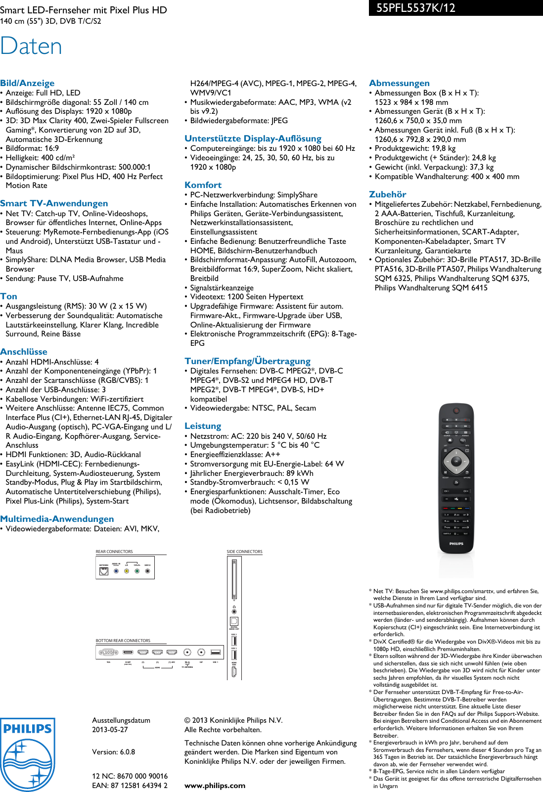 Page 3 of 3 - Philips 55PFL5537K/12 Leaflet 55PFL5537K_12 Released Switzerland (German)  User Manual Datenblatt 55pfl5537k 12 Pss Deuch