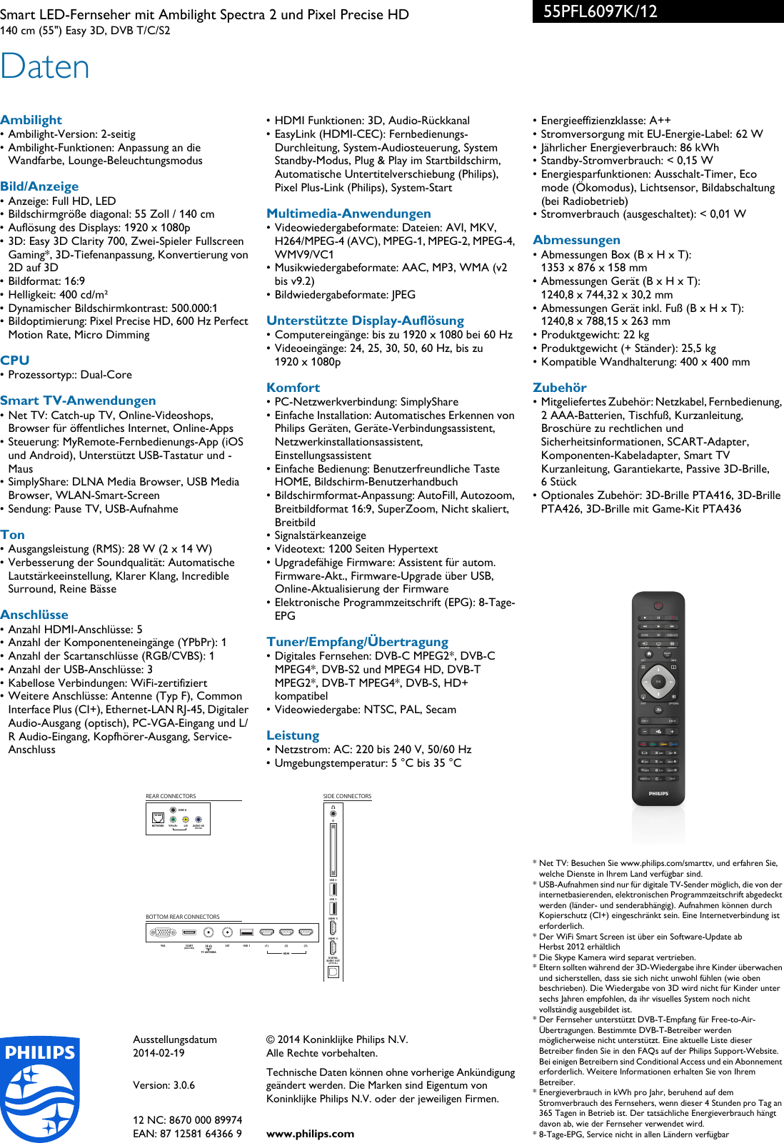 Page 3 of 3 - Philips 55PFL6097K/12 Leaflet 55PFL6097K_12 Released Germany (German)  User Manual Datenblatt 55pfl6097k 12 Pss Deude