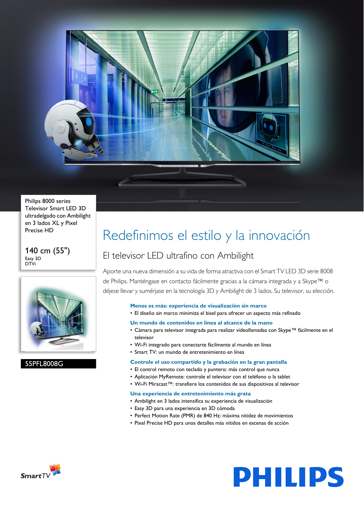 Page 1 of 3 - Philips 55PFL8008G/77 Leaflet 55PFL8008G_77 Released Argentina (Spanish)  User Manual Folleto 55pfl8008g 77 Pss Aspar