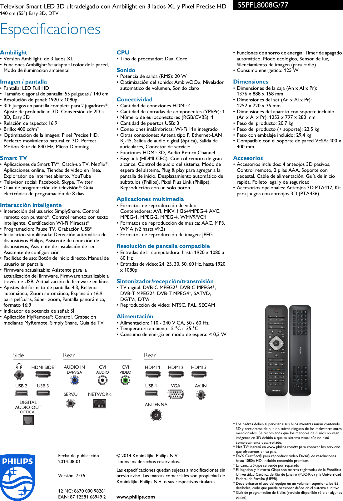 Page 3 of 3 - Philips 55PFL8008G/77 Leaflet 55PFL8008G_77 Released Argentina (Spanish)  User Manual Folleto 55pfl8008g 77 Pss Aspar