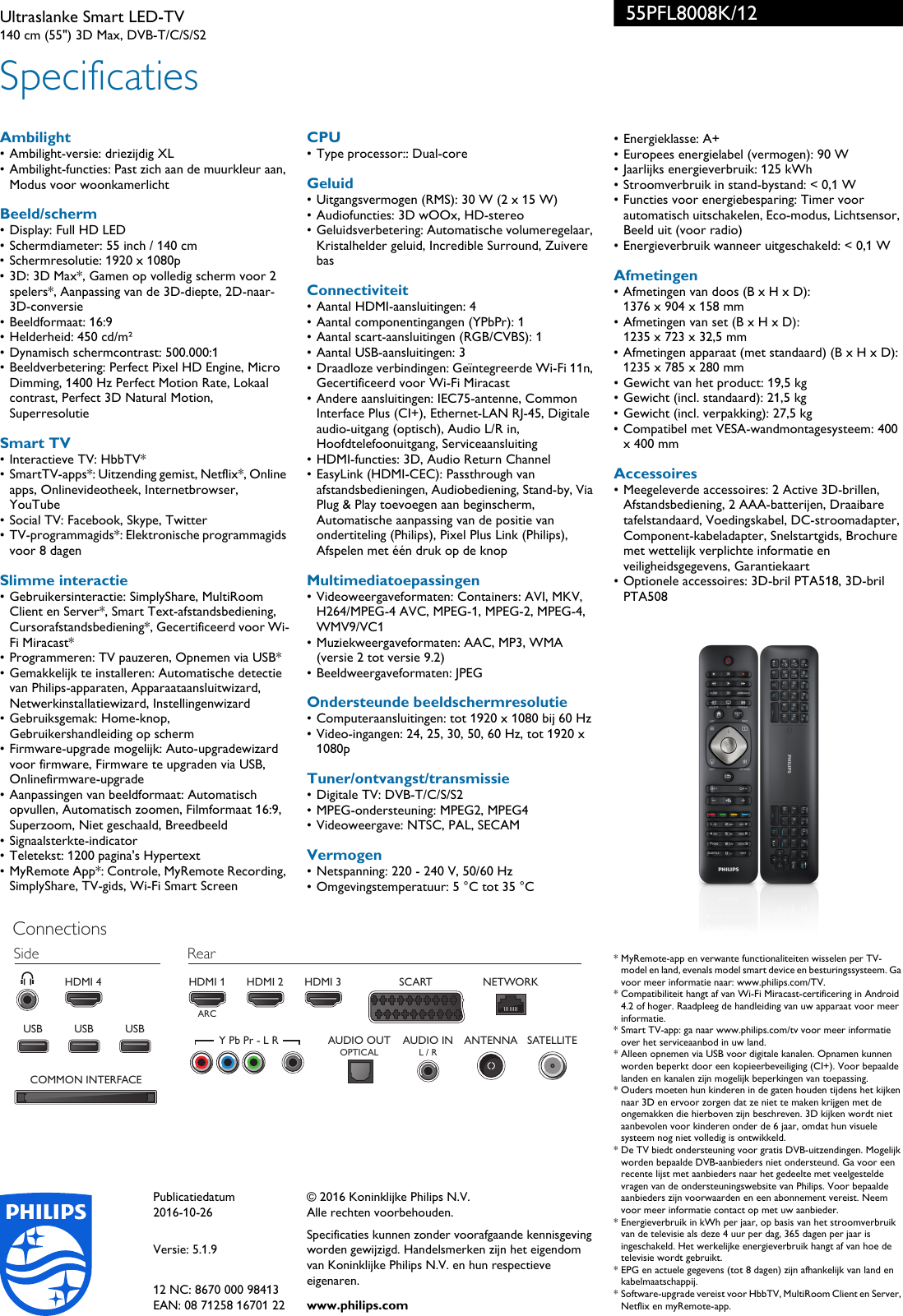 Page 3 of 3 - Philips 55PFL8008K/12 Ultraslanke Smart LED-TV Met Driezijdig Ambilight XL En Perfect Pixel HD User Manual Brochure 55pfl8008k 12 Pss Nldnl