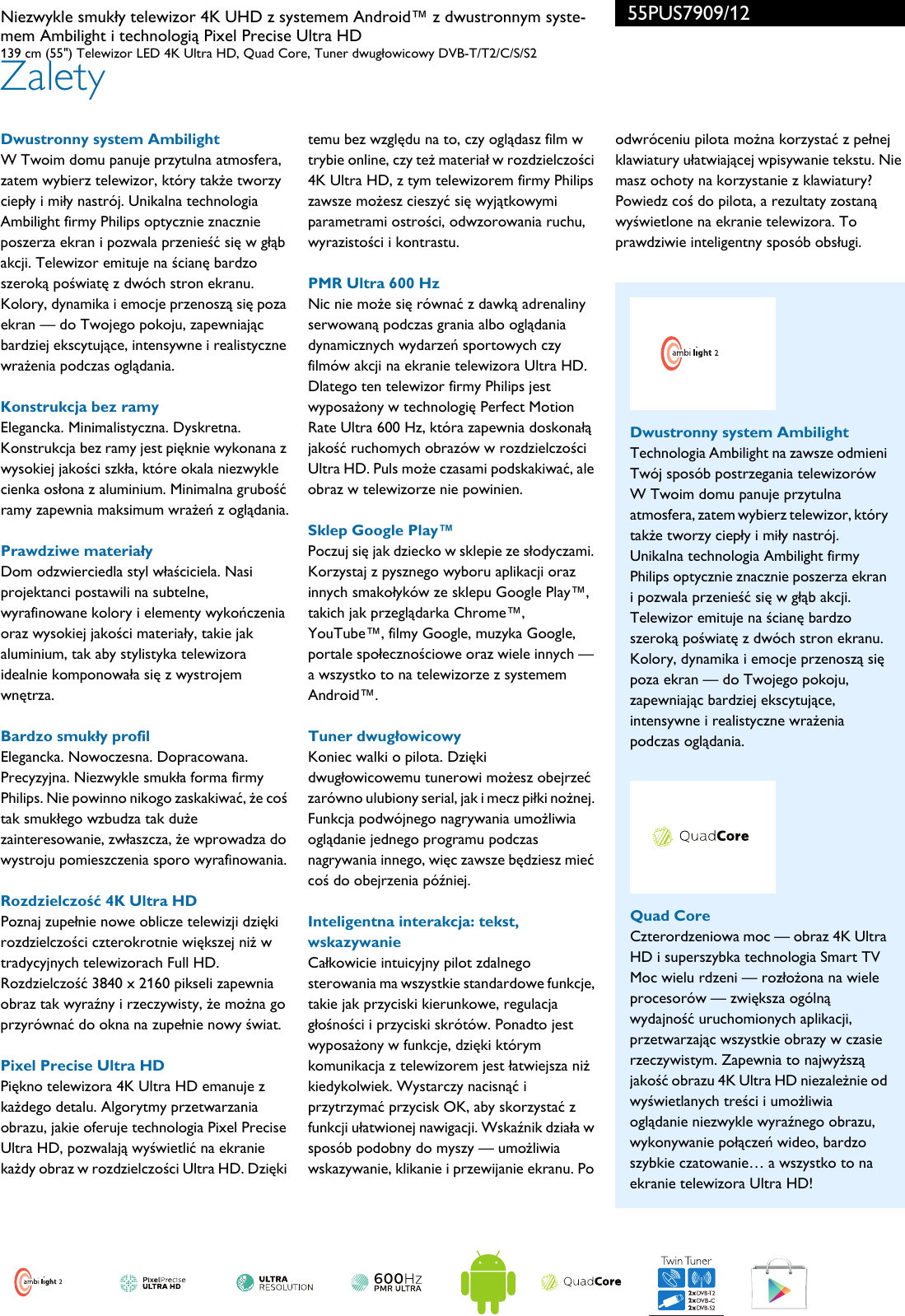 Page 2 of 3 - Philips 55PUS7909/12 Leaflet 55PUS7909_12 Released Poland (Polish)  User Manual Karta Produktowa 55pus7909 12 Pss Polpl