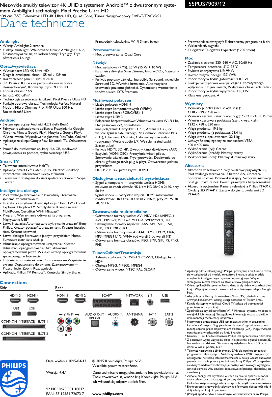 Page 3 of 3 - Philips 55PUS7909/12 Leaflet 55PUS7909_12 Released Poland (Polish)  User Manual Karta Produktowa 55pus7909 12 Pss Polpl