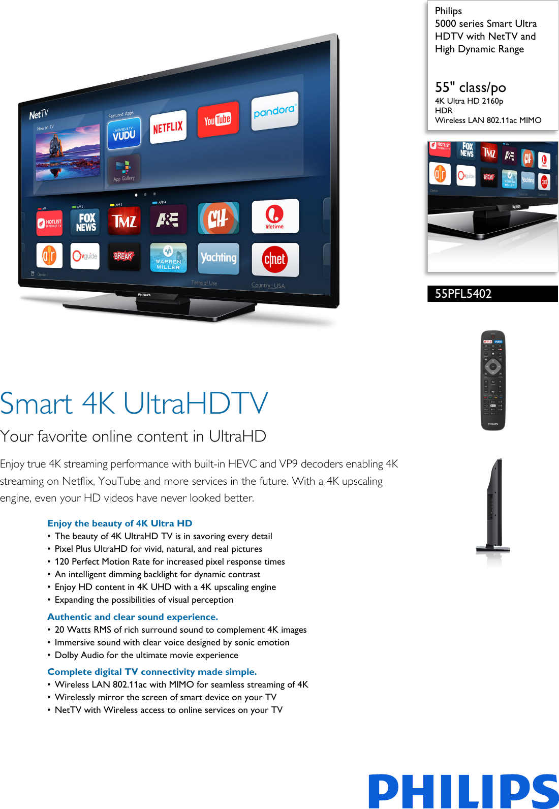 Page 1 of 3 - Philips 55PFL5402/F7 5000 Series Smart Ultra HDTV With NetTV And High Dynamic Range ... 55pfl5402 F7 Pss Aenca