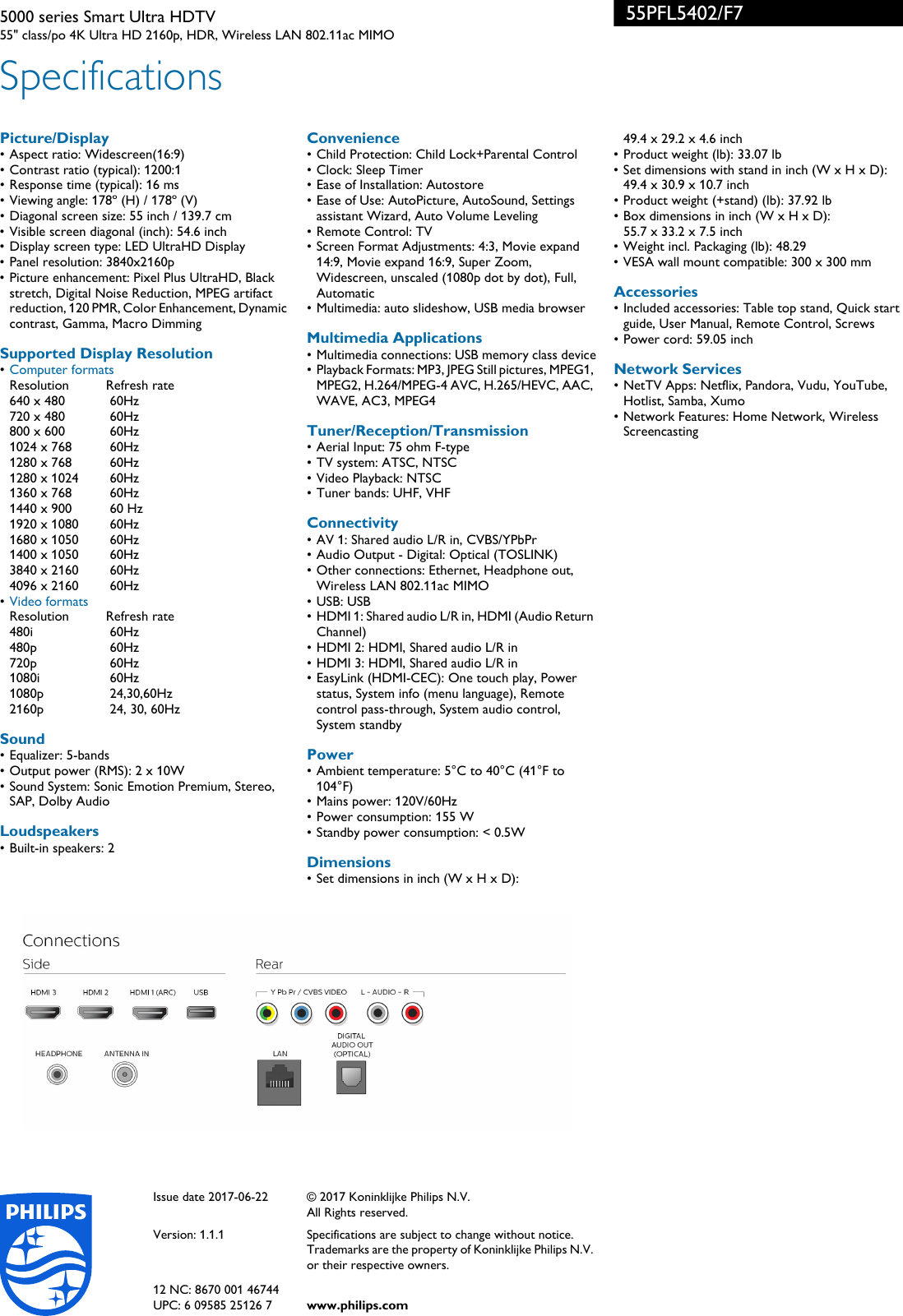Page 3 of 3 - Philips 55PFL5402/F7 5000 Series Smart Ultra HDTV With NetTV And High Dynamic Range ... 55pfl5402 F7 Pss Aenca