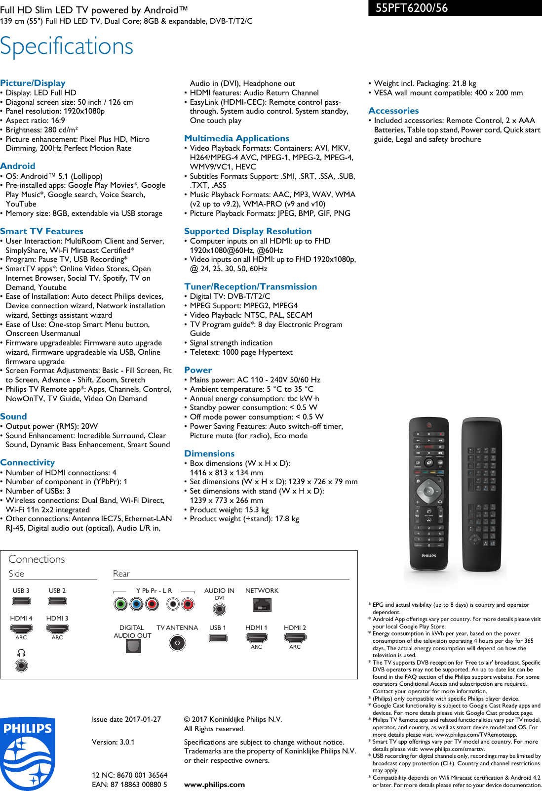 Page 3 of 3 - Philips 55PFT6200/56 Full HD Slim LED TV Powered By Android™ With Pixel Plus Leaflet 55pft6200 56 Pss