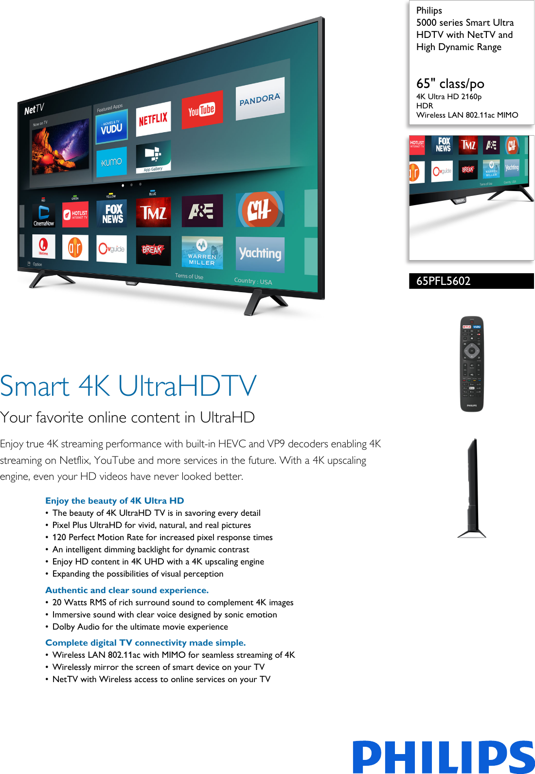 Philips 65 Class 4K Ultra HD (2160p) Smart LED TV (65PFL5602/F7)