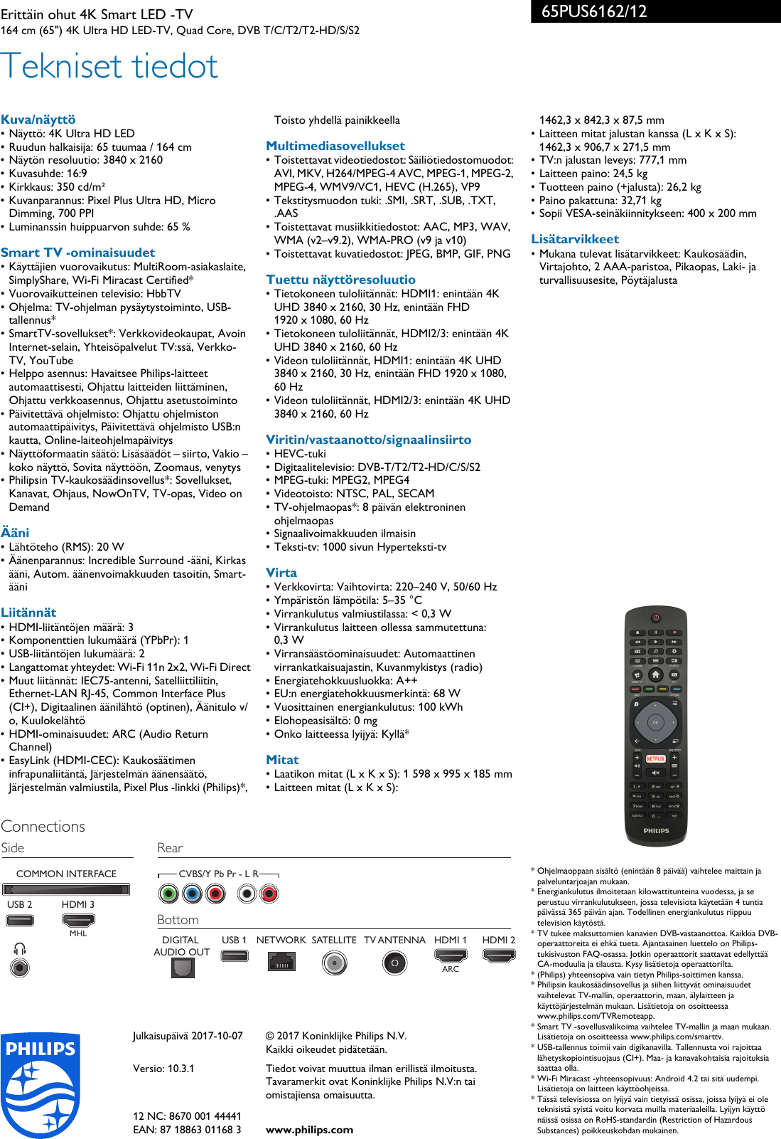 Page 3 of 3 - Philips 65PUS6162/12 Erittäin Ohut 4K Smart LED -TV Ja Pixel Plus Ultra HD -tekniikka User Manual Esite 65pus6162 12 Pss Finfi