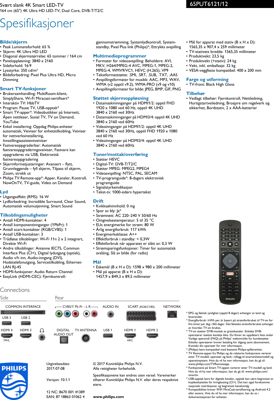 Page 3 of 3 - Philips 65PUT6121/12 Svært Slank 4K Smart LED-TV Med Pixel Plus Ultra HD User Manual Hefte 65put6121 12 Pss Norno