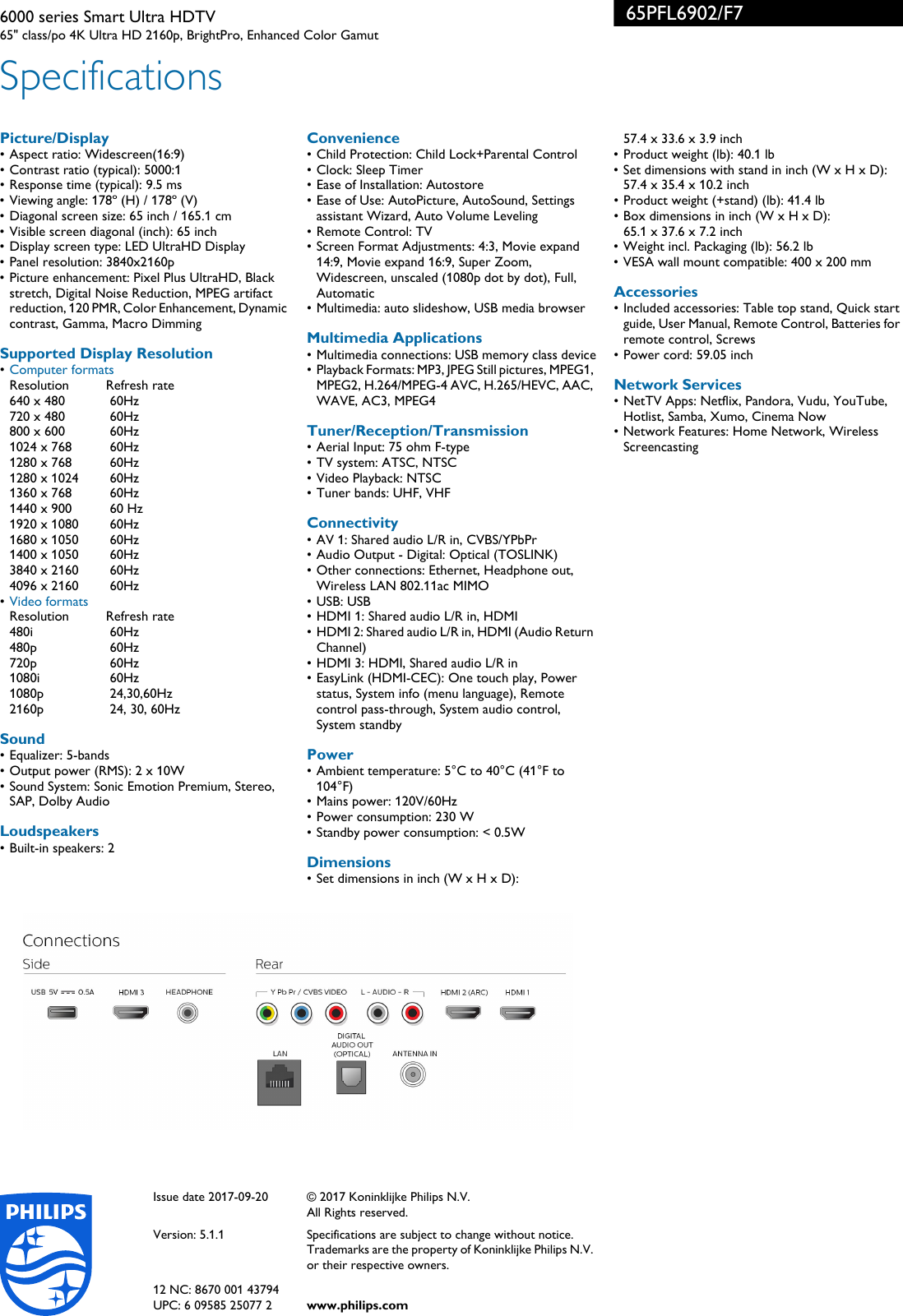 Page 3 of 3 - Philips 65PFL6902/F7 6000 Series Smart Ultra HDTV With NetTV And Dolby Vision ... 65pfl6902 F7 Pss Aenca