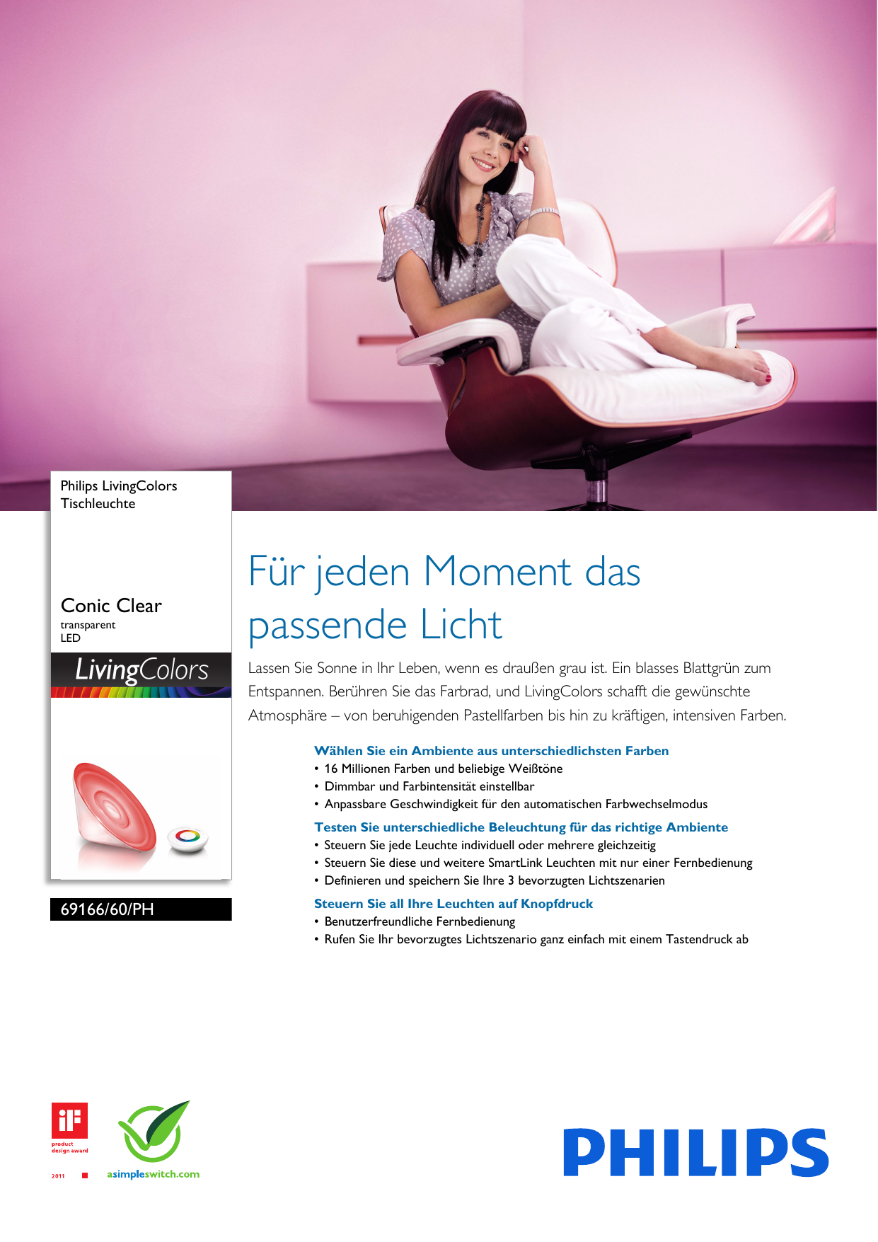 Page 1 of 3 - Philips 69166/60/PH Leaflet 6916660PH Released Germany (German)  User Manual Datenblatt Pss Deude