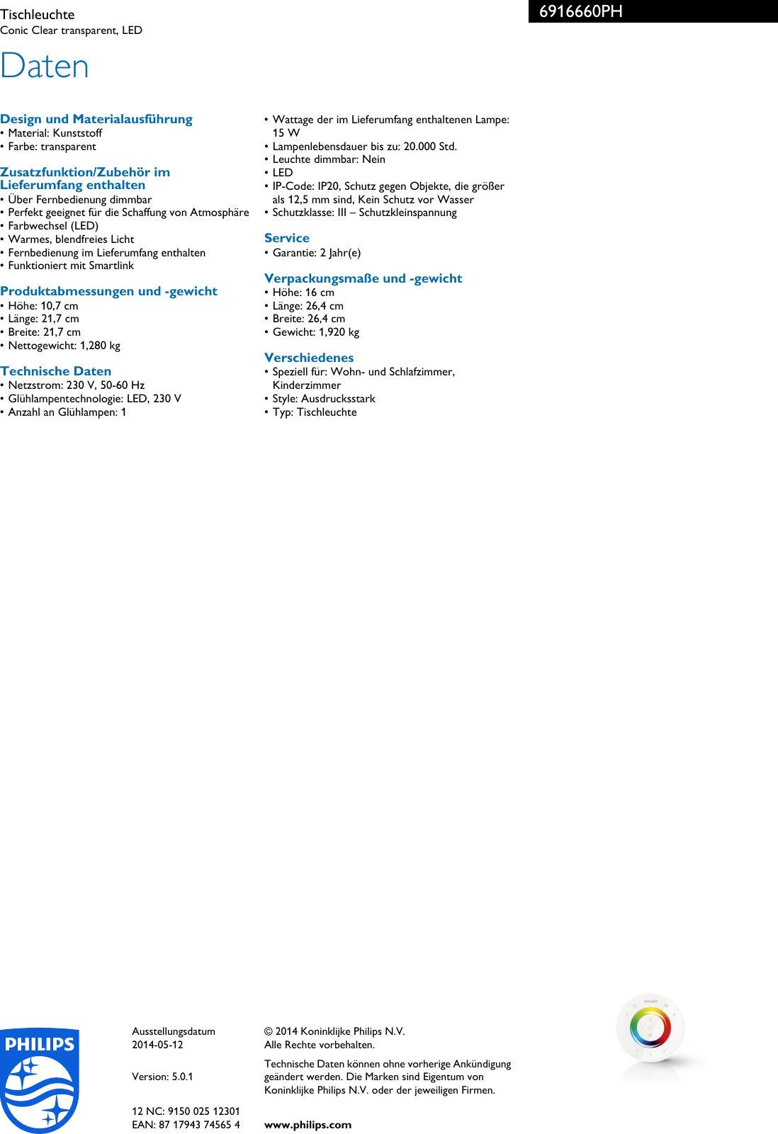 Page 3 of 3 - Philips 69166/60/PH Leaflet 6916660PH Released Germany (German)  User Manual Datenblatt Pss Deude