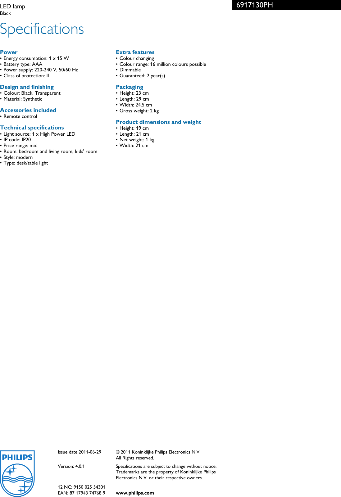 Page 3 of 3 - Philips 69171/30/PH 6917130PH LED Lamp User Manual Leaflet Pss Enggb