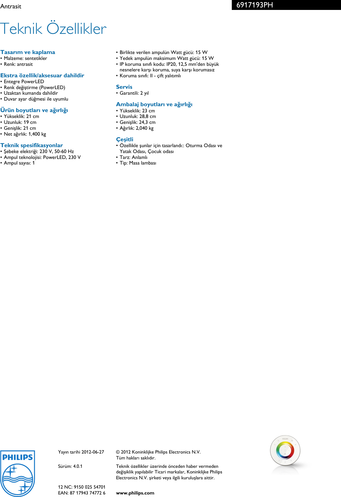 Page 3 of 3 - Philips 69171/93/PH 6917193PH Antrasit User Manual Broşür Pss Turtr