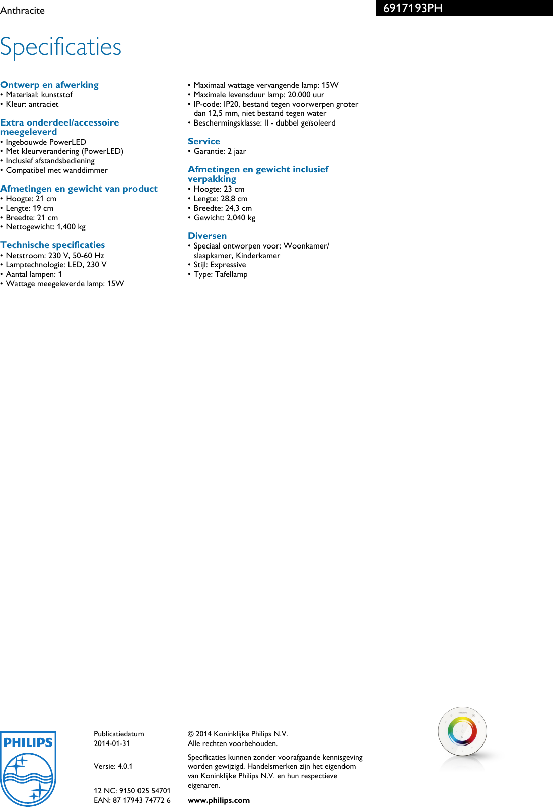 Page 3 of 3 - Philips 69171/93/PH 6917193PH Anthracite User Manual Brochure Pss Nldnl