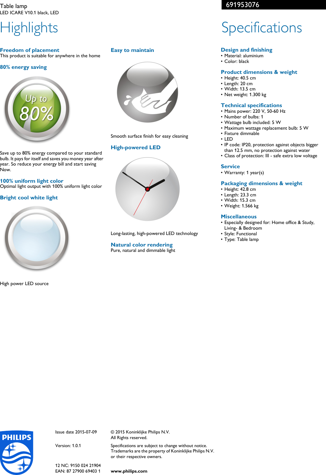 Page 2 of 2 - Philips 69195/30/76 691953076 Table Lamp User Manual Leaflet Pss Aenhk