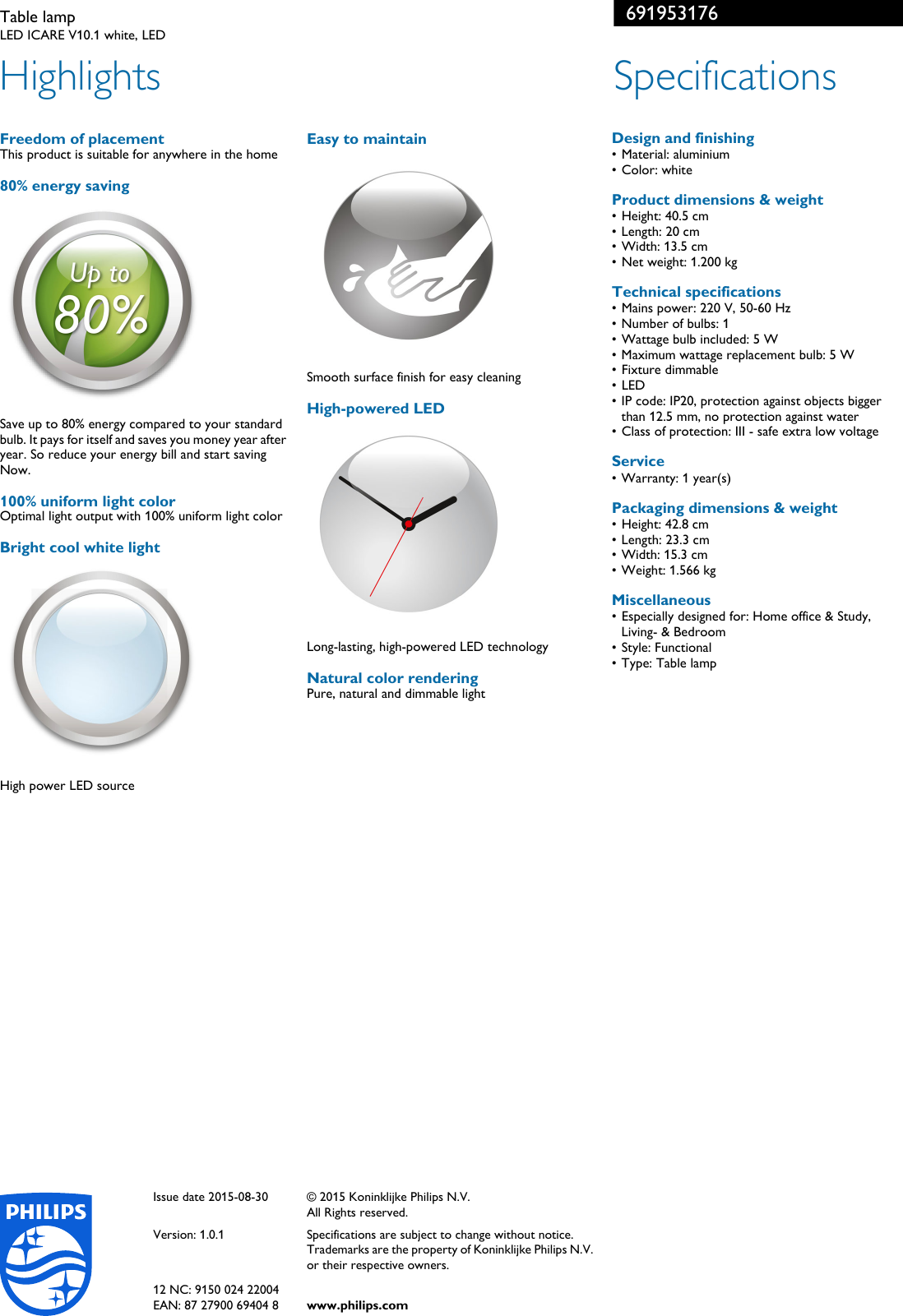 Page 2 of 2 - Philips 69195/31/76 691953176 Table Lamp User Manual Leaflet Pss Aensa
