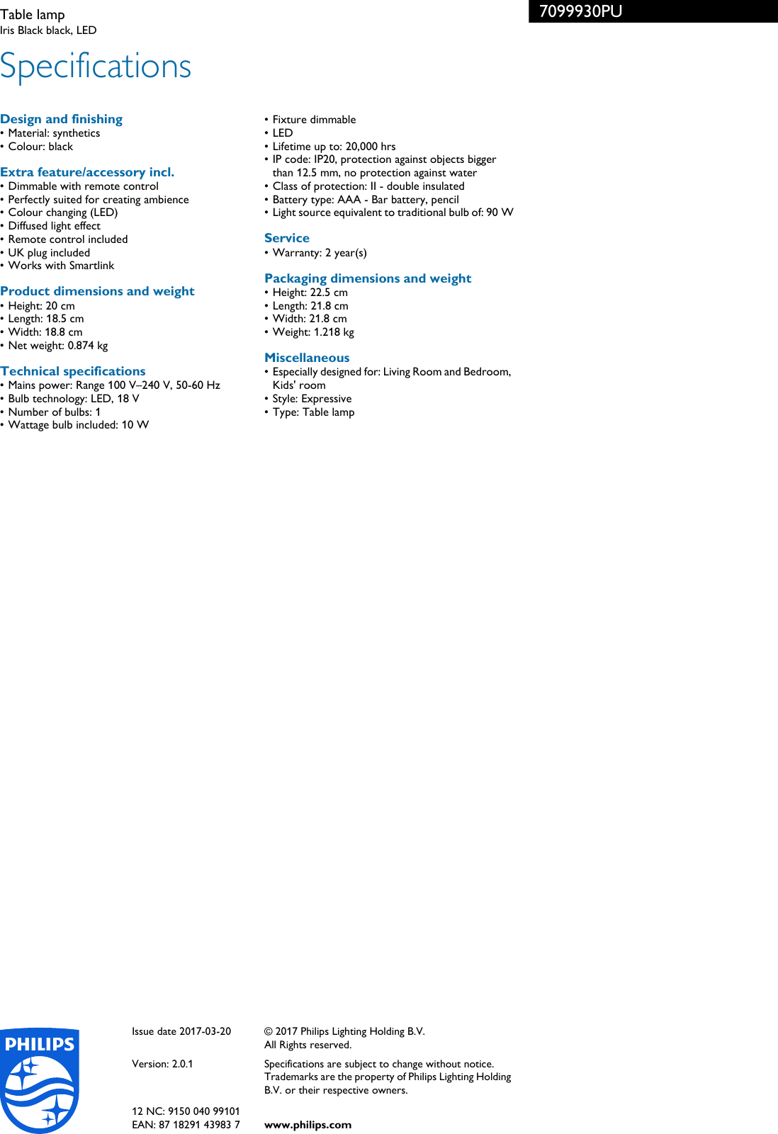 Page 3 of 3 - Philips 70999/30/PU 7099930PU Table Lamp User Manual Leaflet Pss Engie