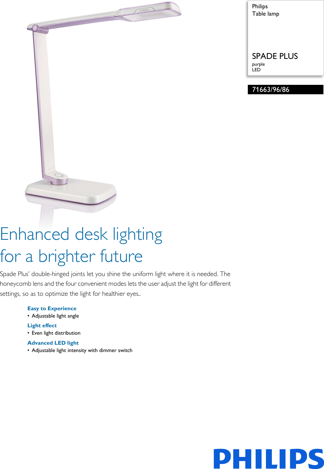 Page 1 of 2 - Philips 71663/96/86 716639686 Table Lamp User Manual Leaflet Pss Aenhk