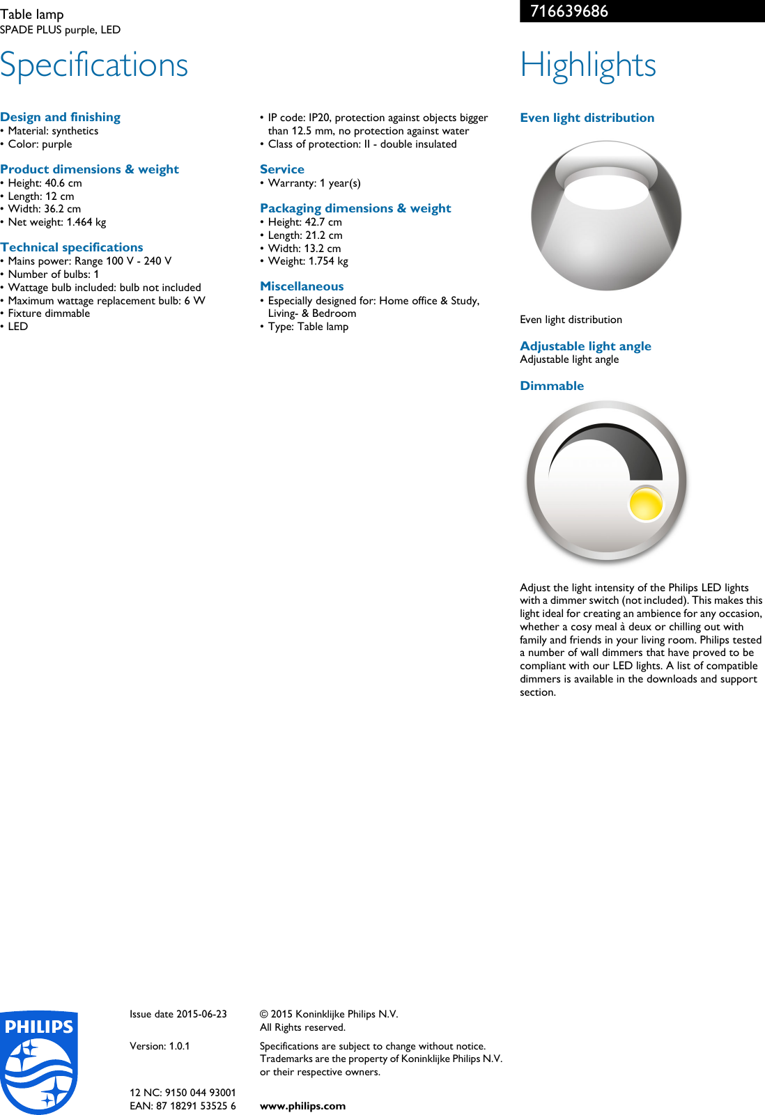 Page 2 of 2 - Philips 71663/96/86 716639686 Table Lamp User Manual Leaflet Pss Aenhk